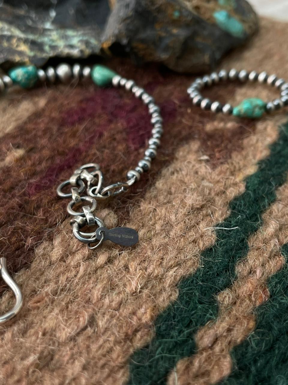 Handmade Sterling Silver Beaded Emerald Valley Bracelet Ring Set