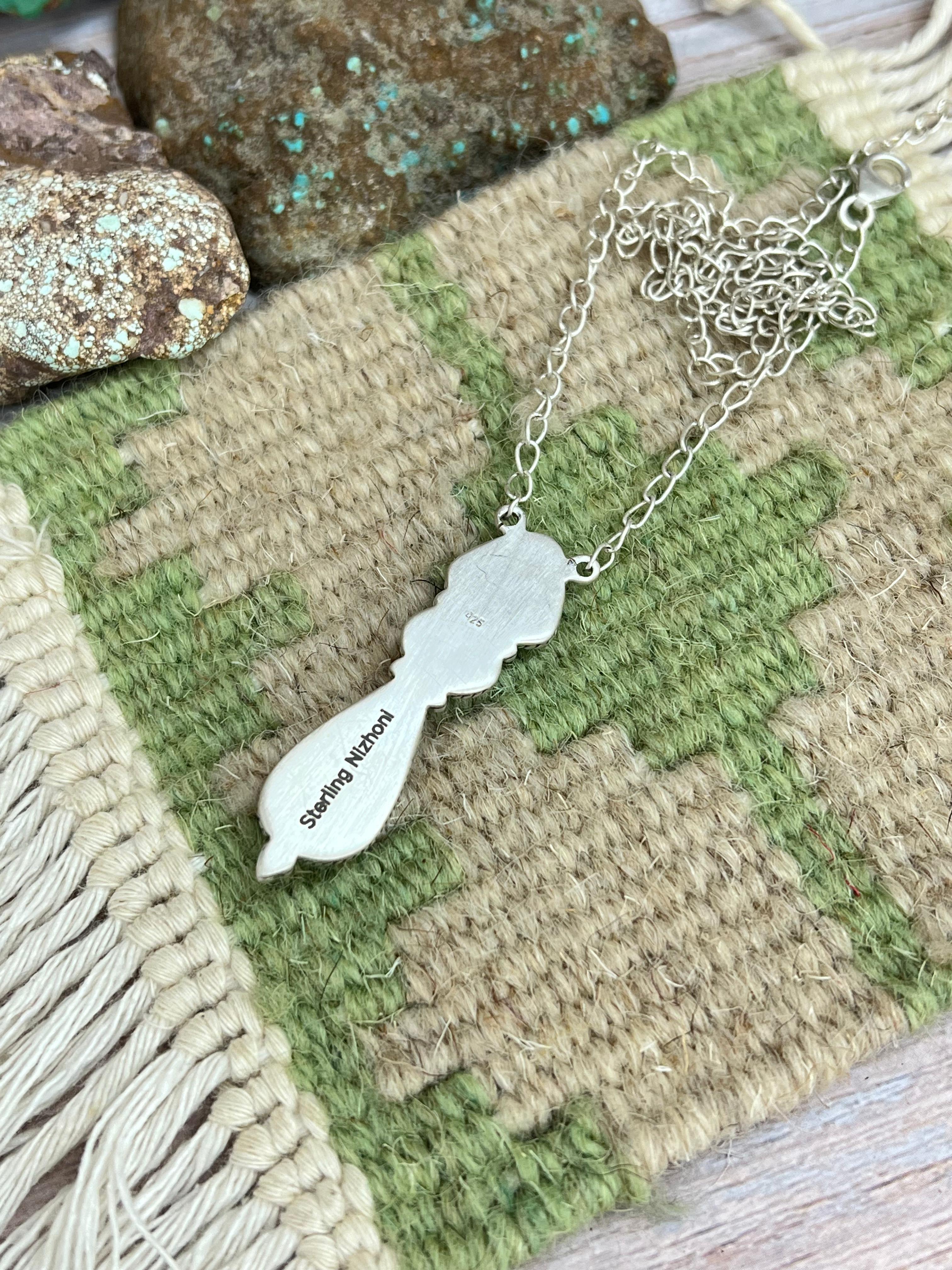Handmade Sterling Silver Golden Hills Turquoise, Sonoran Mountain Turquoise Necklace with Signed Nizhoni