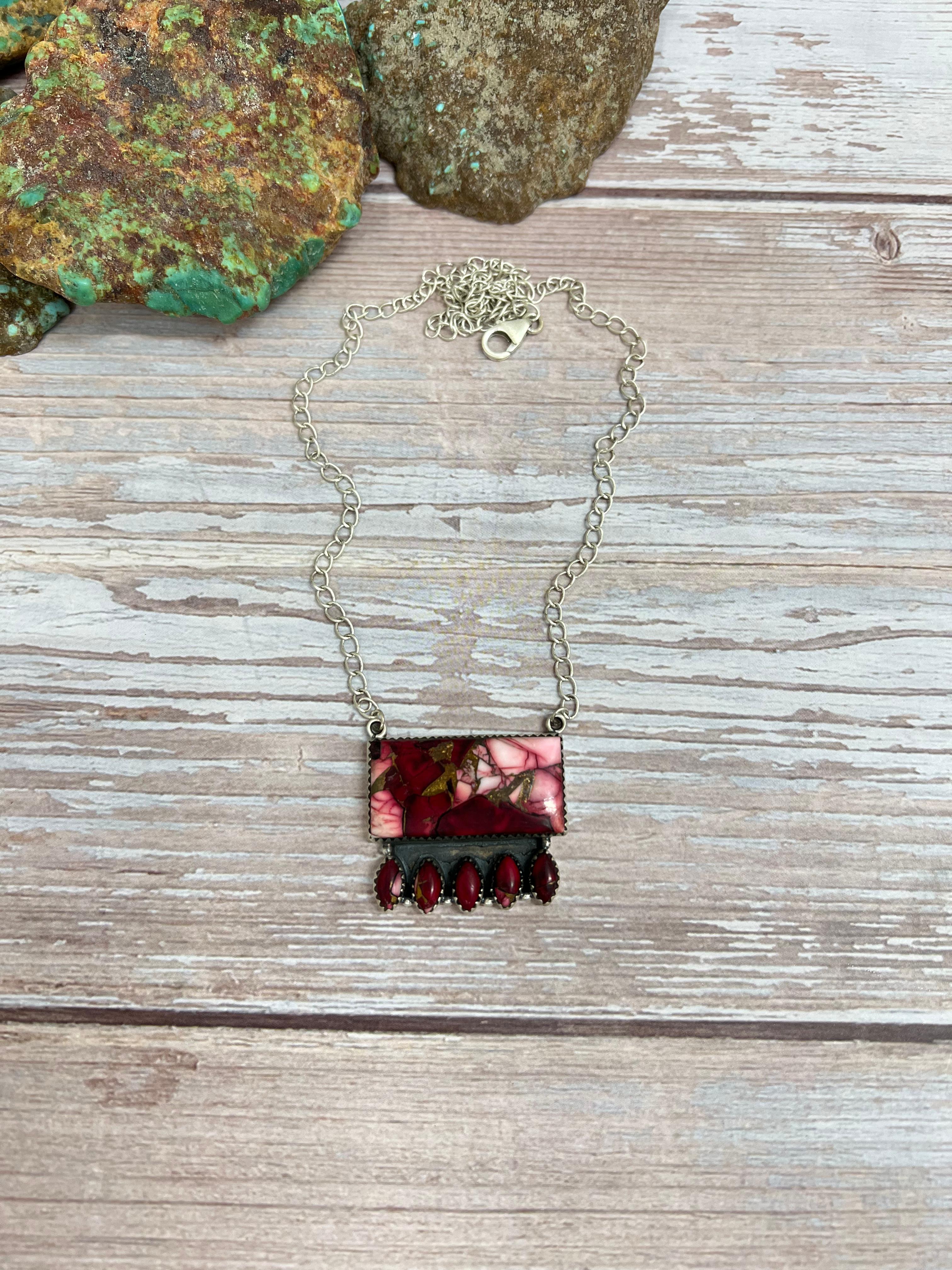 Handmade Sterling Silver Dahlia Rose Necklace with Signed Nizhoni (4)