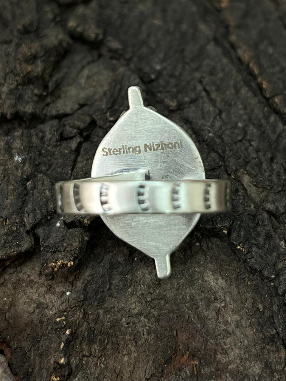 Handmade Sterling Silver White Buffalo Adjustable Ring "Signed Nizhoni"