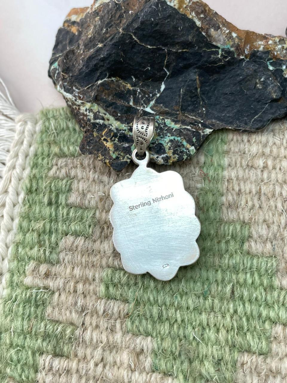 Handmade Sterling Silver White Buffalo Pendant "Signed Nizhoni"