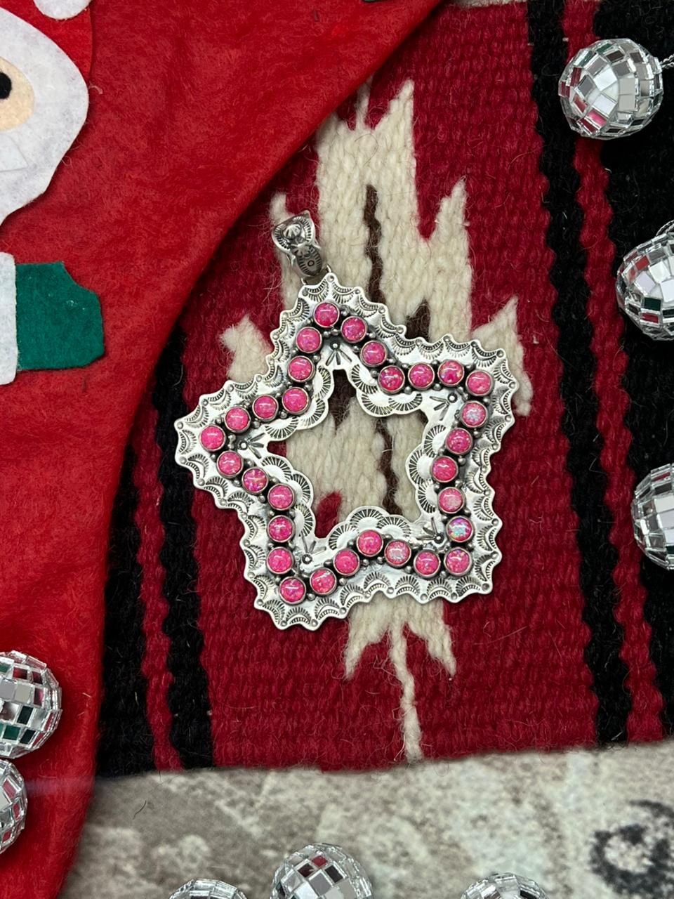 "Christmas Collection" Handmade Sterling Silver Hot Pink Star Pendant "Signed Nizhoni"