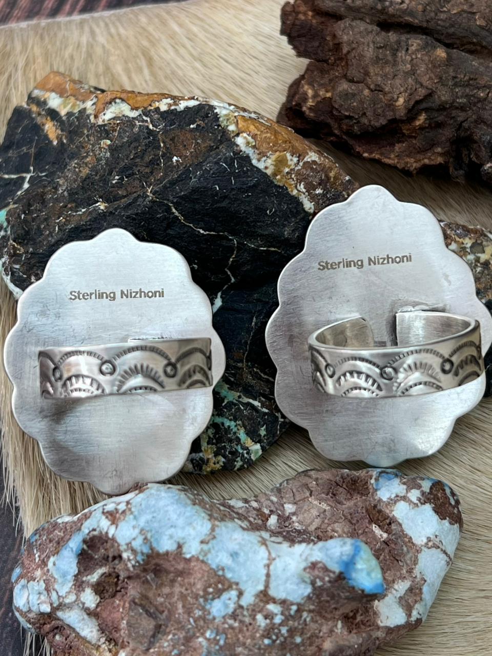 Handmade Sterling Silver White Water Adjustable Ring "Signed Nizhoni"