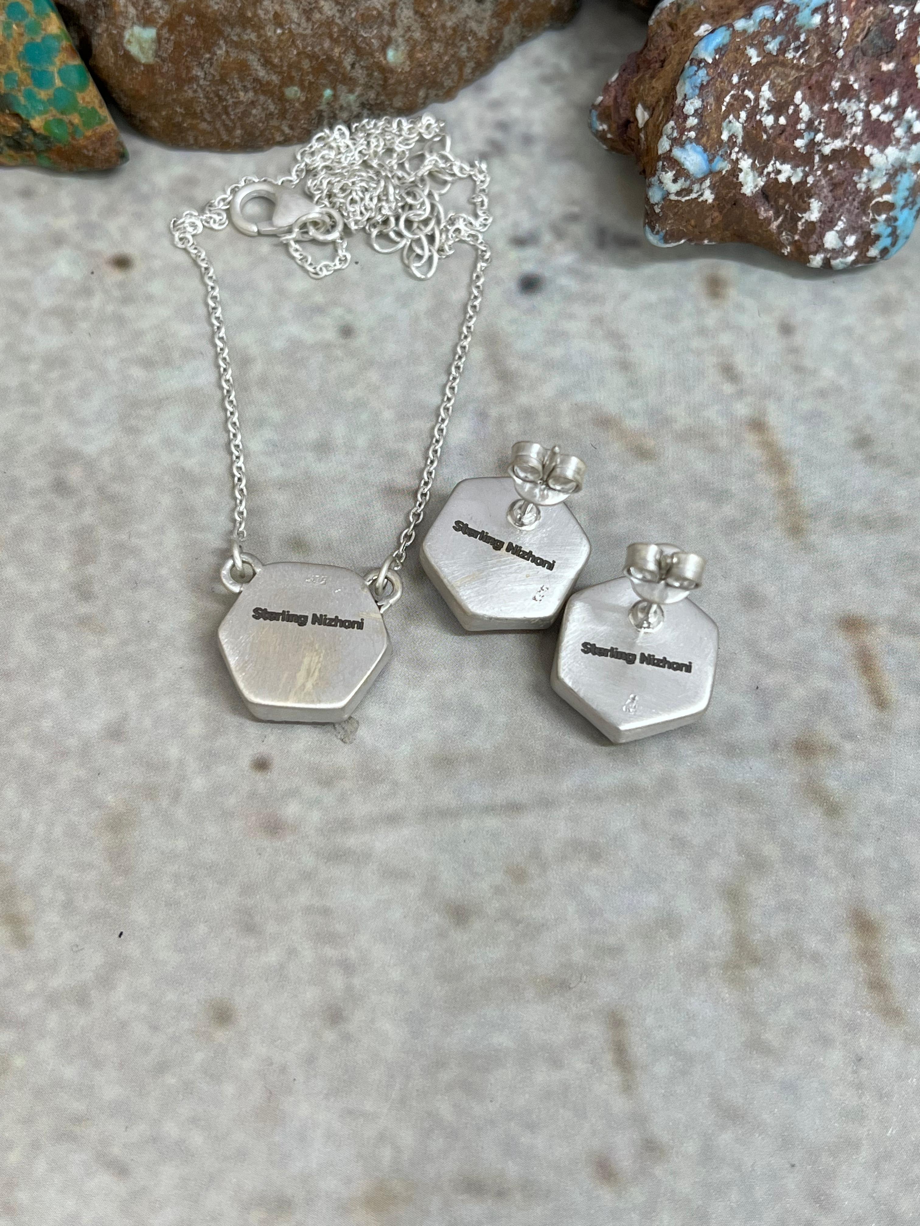 Handmade Sterling Silver Dahlia Rose Necklace Earrings Set with Signed Nizhoni (6)