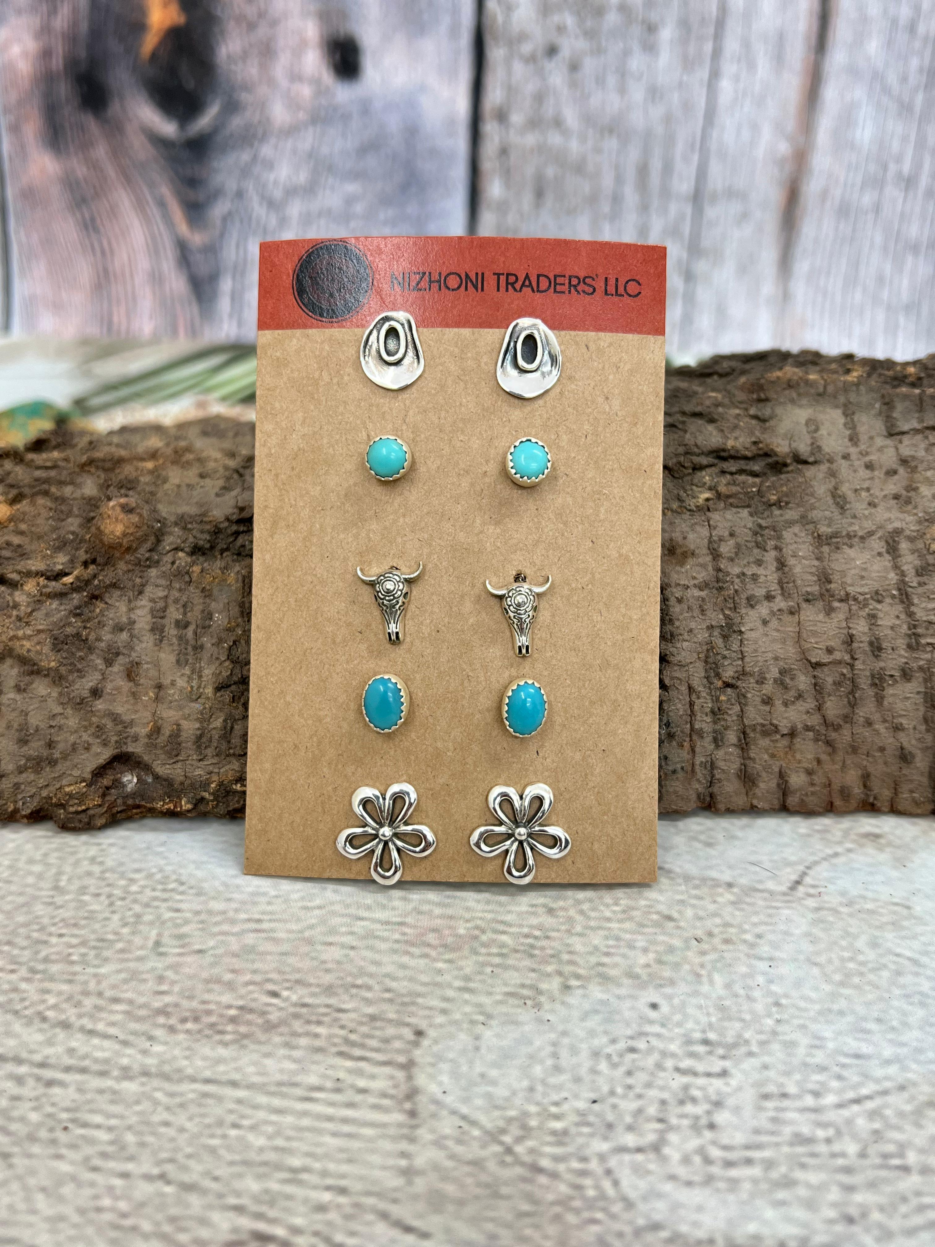 Handmade Sterling Silver with Rodeo Kingman Post Studs with Signed Nizhoni