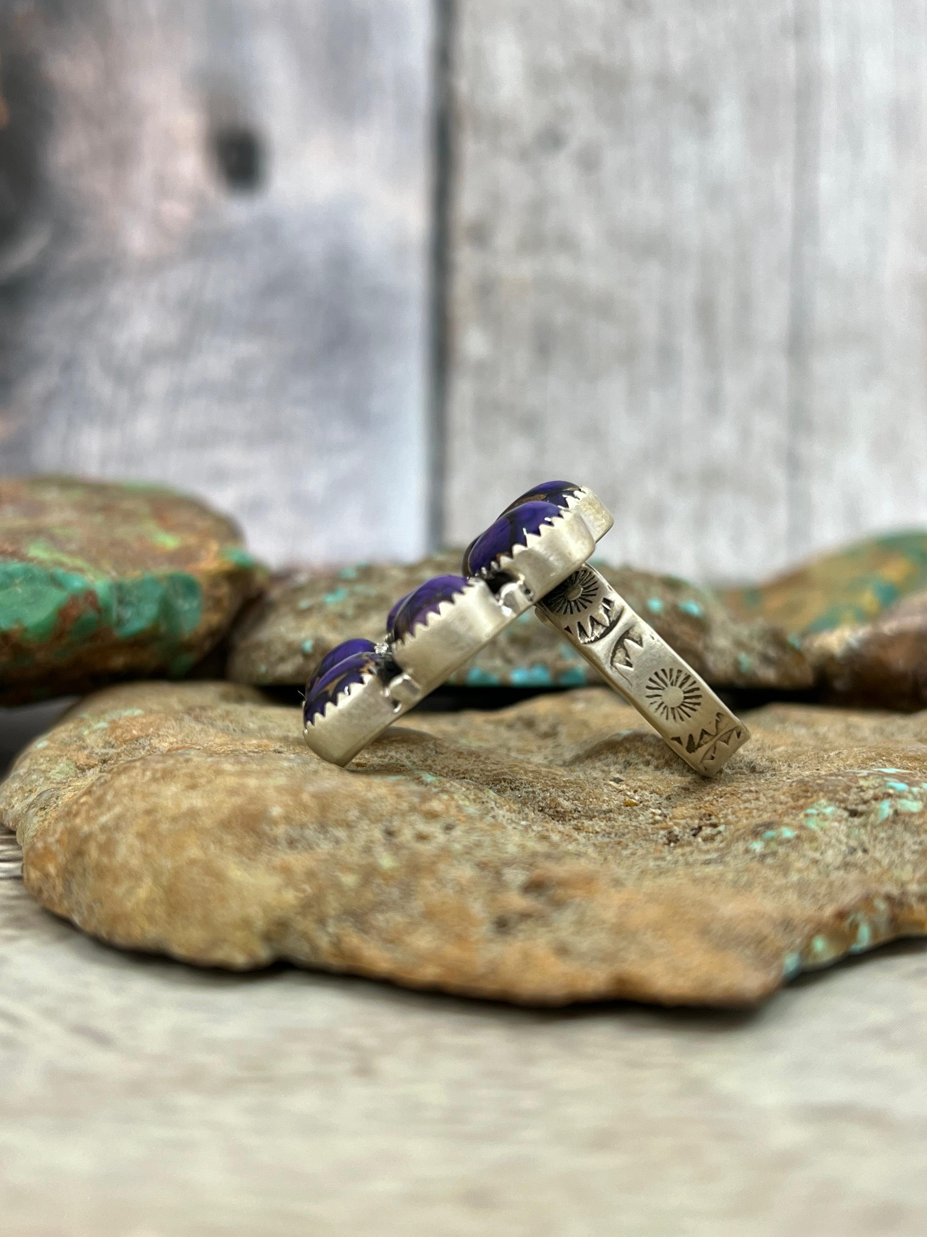 Handmade Sterling Silver Grape Dahlia Adjustable Ring with Signed Nizhoni