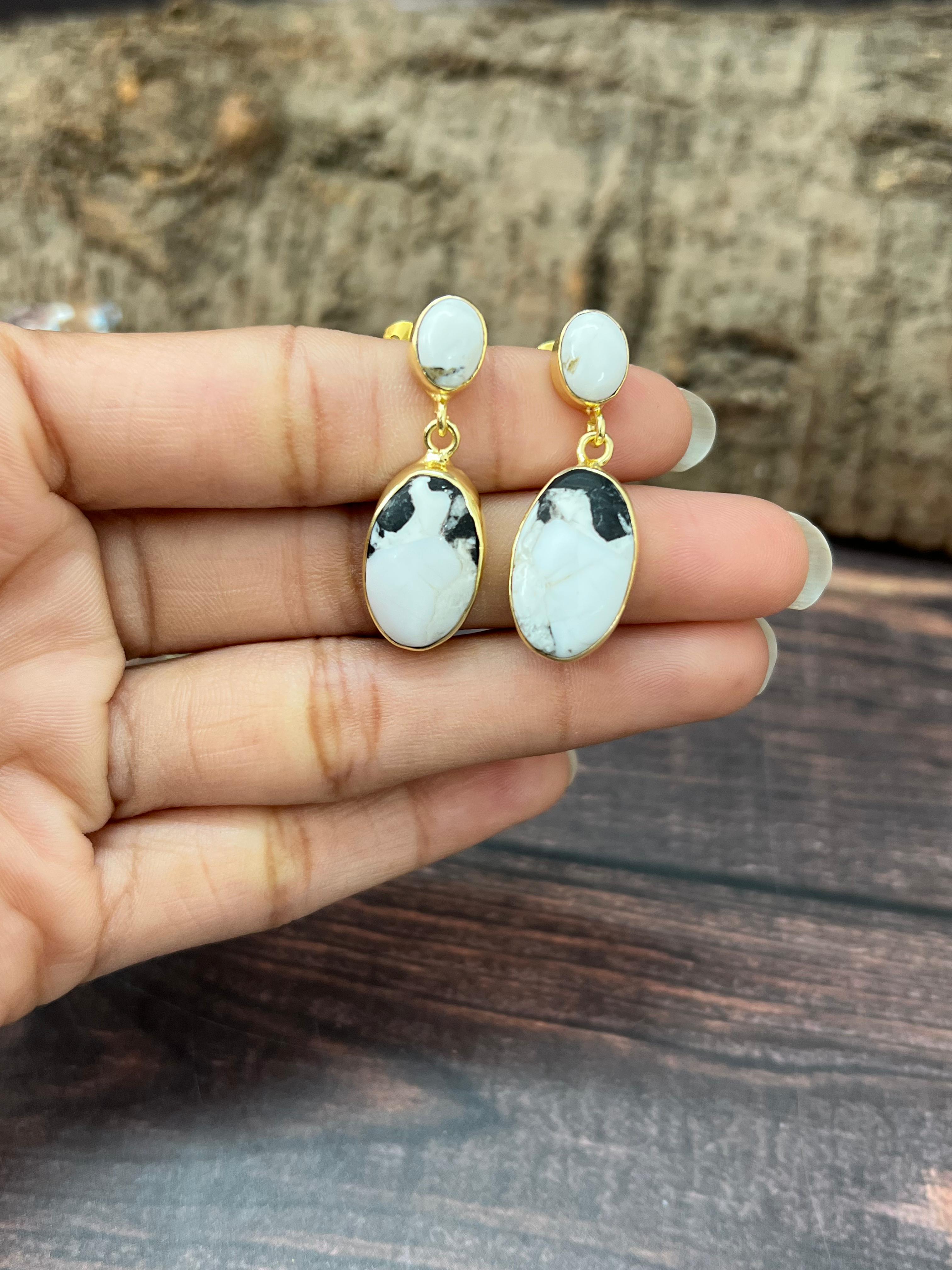 “The Golden Collection” Handmade Natural White Buffalo Post Dangle Earrings