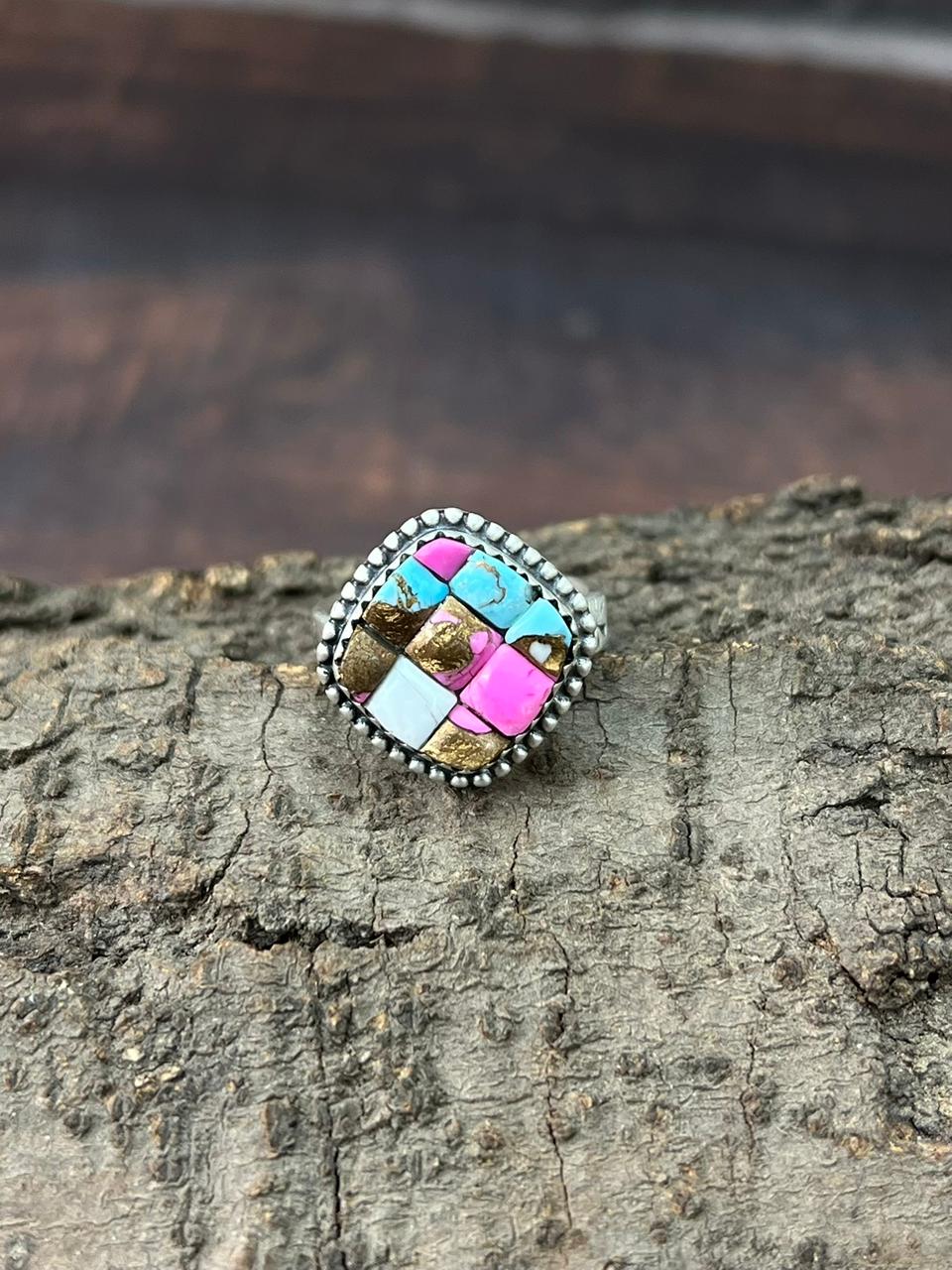 Handmade Sterling Silver Cotton Candy Adjustable Ring "Signed Nizhoni"