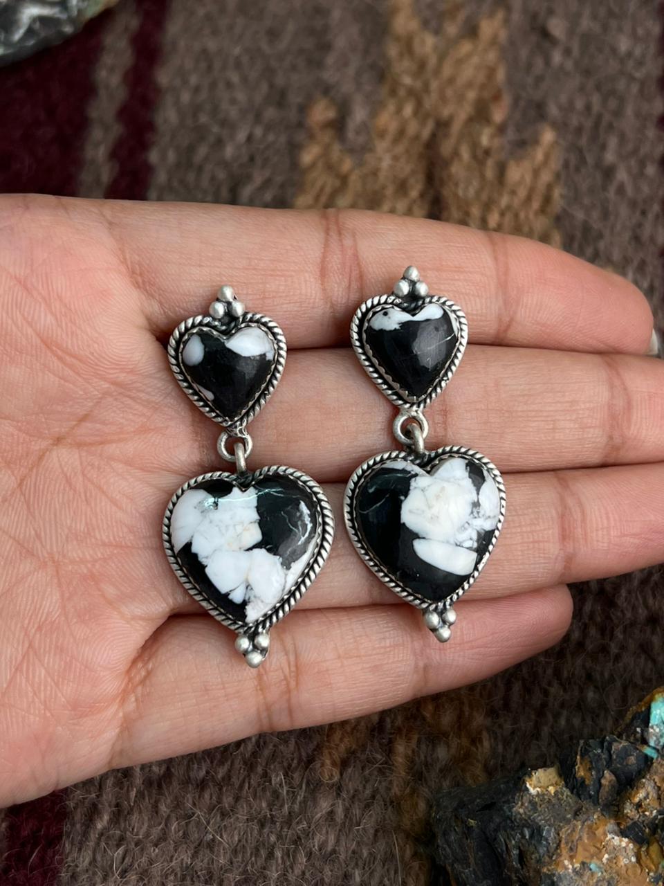 Handmade Sterling Silver White Buffalo Post Earrings "Signed Nizhoni"