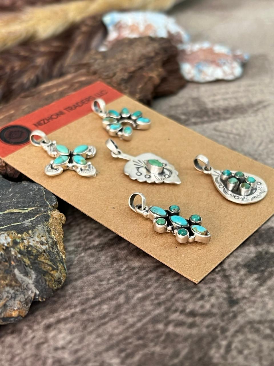 Handmade Sterling Silver Kingman Turquoise Pendant Card