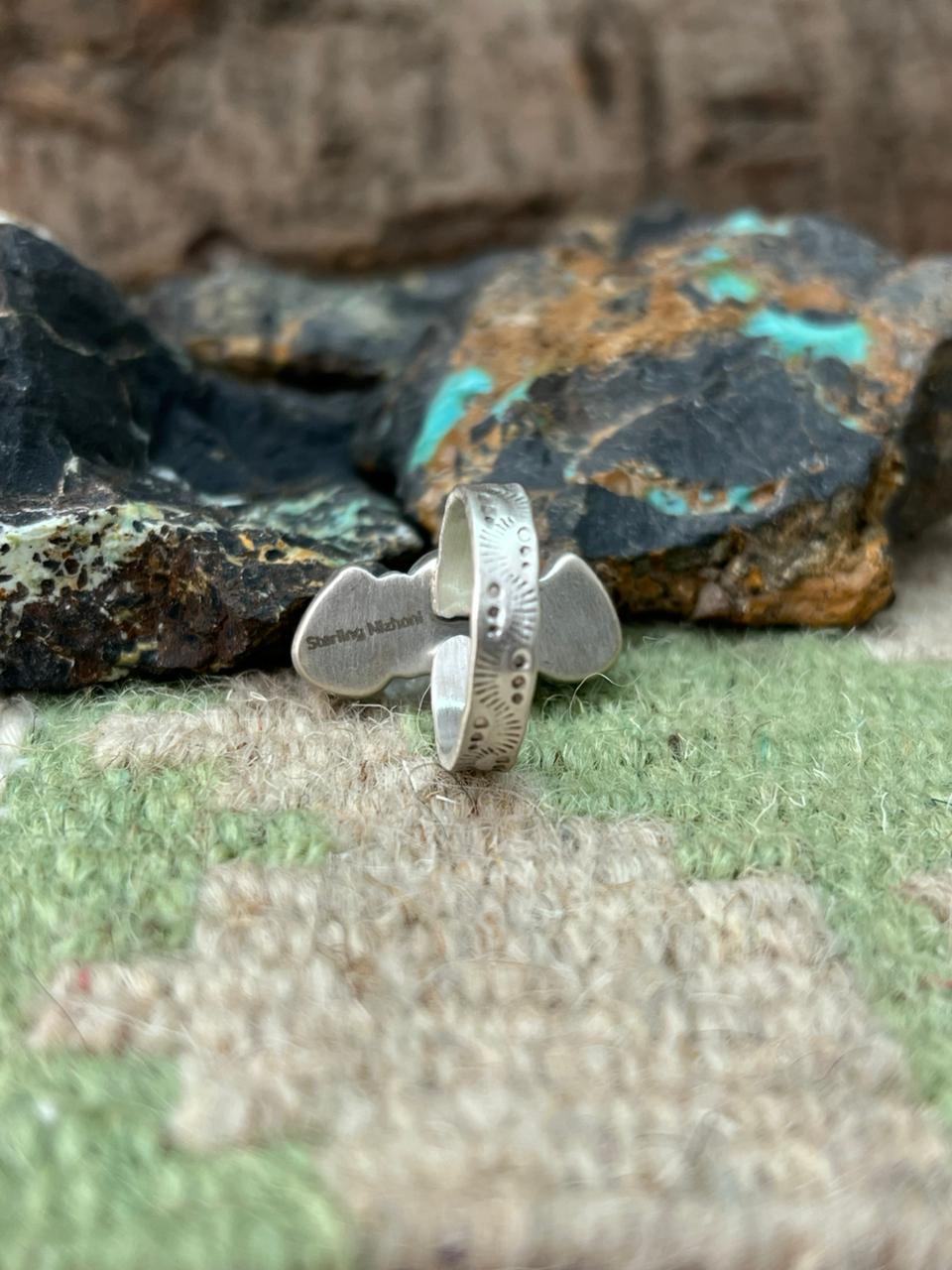 Handmade Sterling Silver Golden Hills Turquoise Adjustable Ring "Signed Nizhoni"