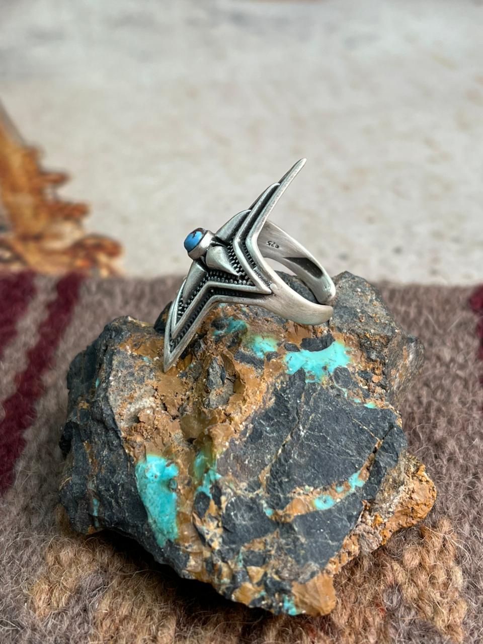 Handmade Sterling Silver Golden Hills Turquoise Ring "Signed Nizhoni"