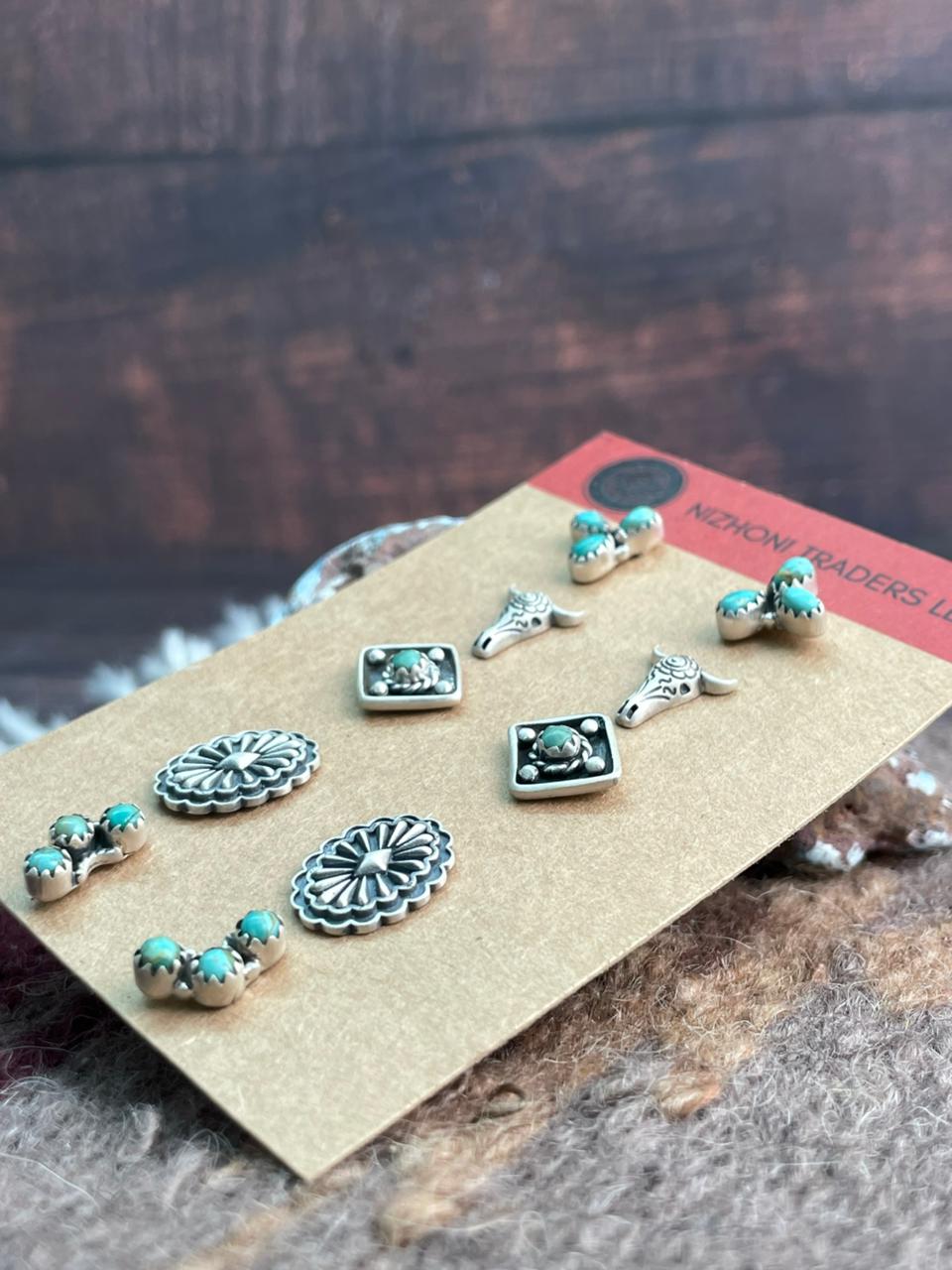 Handmade Sterling Silver Kingman Turquoise Earrings Card