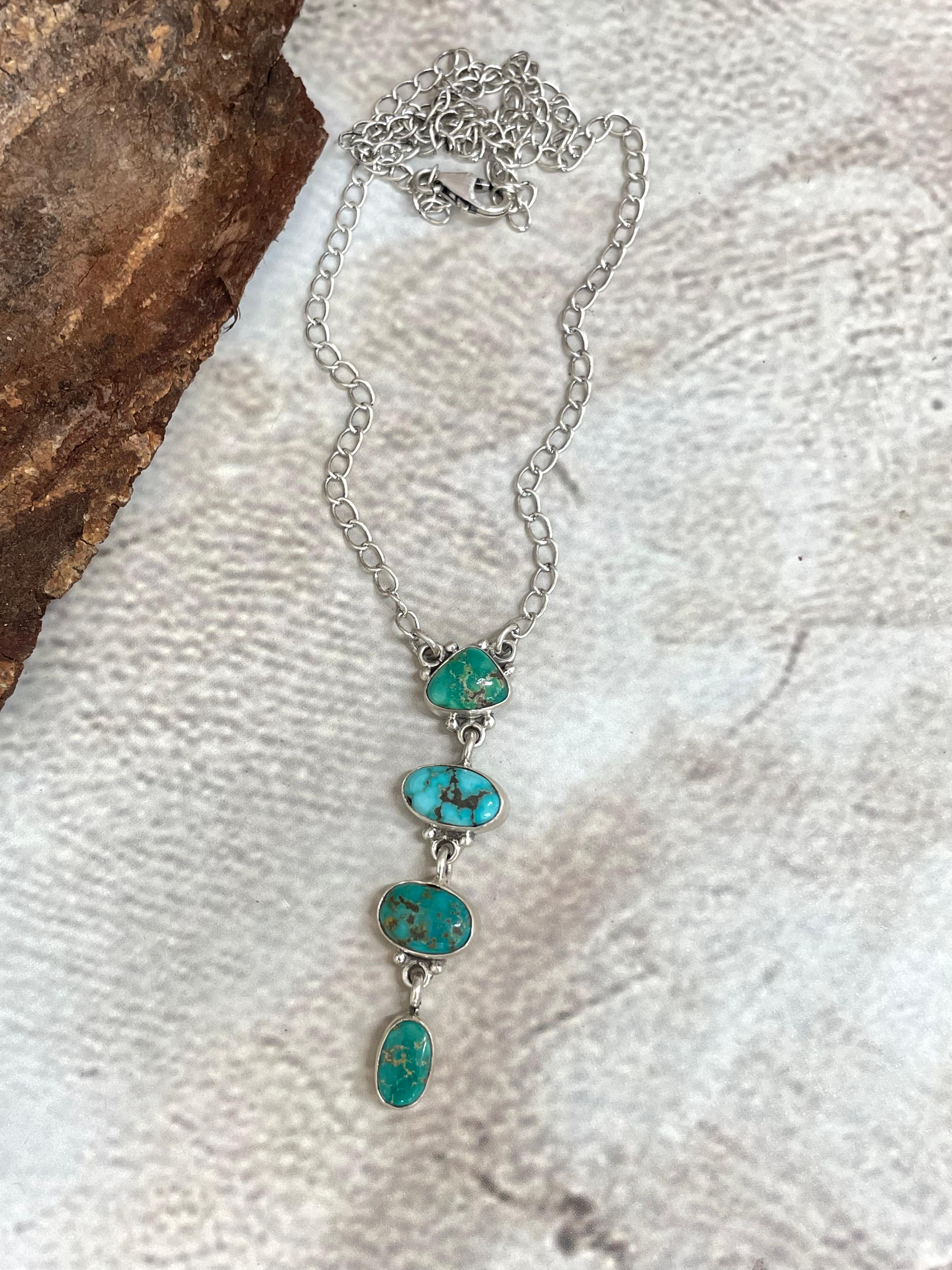 Handmade Sterling Silver Sonoran Turquoise Necklace Signed Nizhoni
