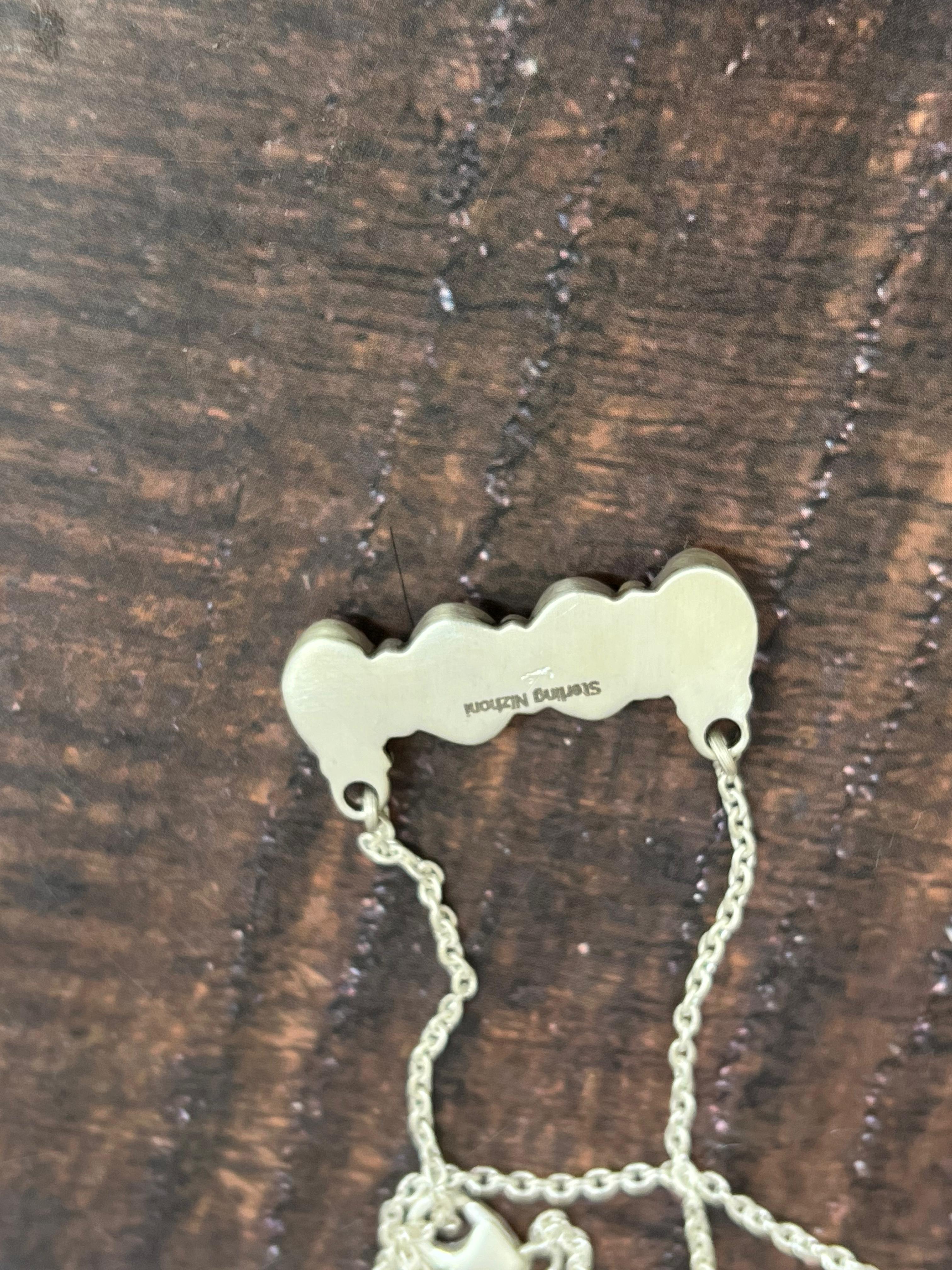 Handmade Sterling Silver Wild Horse Turquoise Necklace with Signed Nizhoni