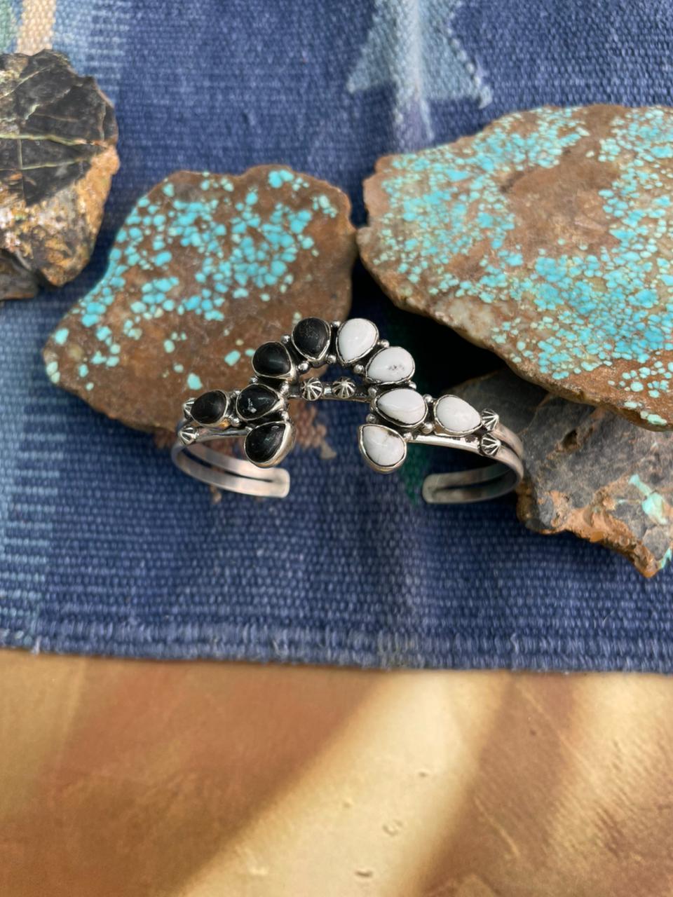 Handmade Sterling Silver White Buffalo Naja Cuff Bracelet "Signed Nizhoni"