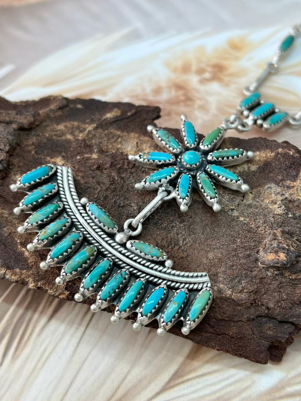 Handmade Sterling Silver Kingman Turquoise & Cotton Candy Necklace "Signed Nizhoni"