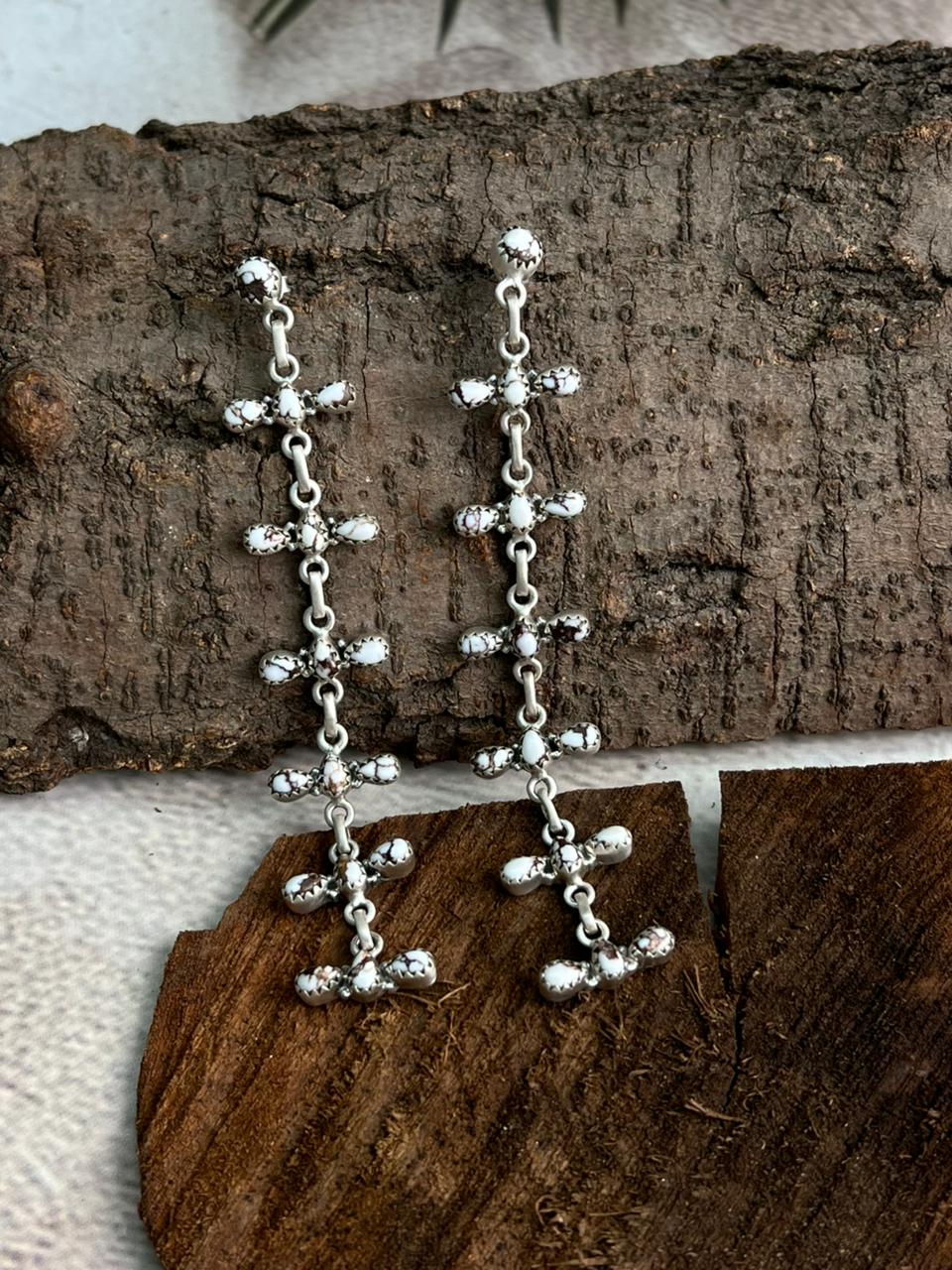 Handmade Sterling Silver Wildhorse Magnesite Post Dangle Earrings "Signed Nizhoni"