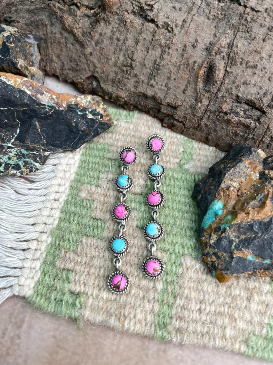 Handmade Sterling Silver Cotton Candy Post Dangle Earrings "Signed Nizhoni"