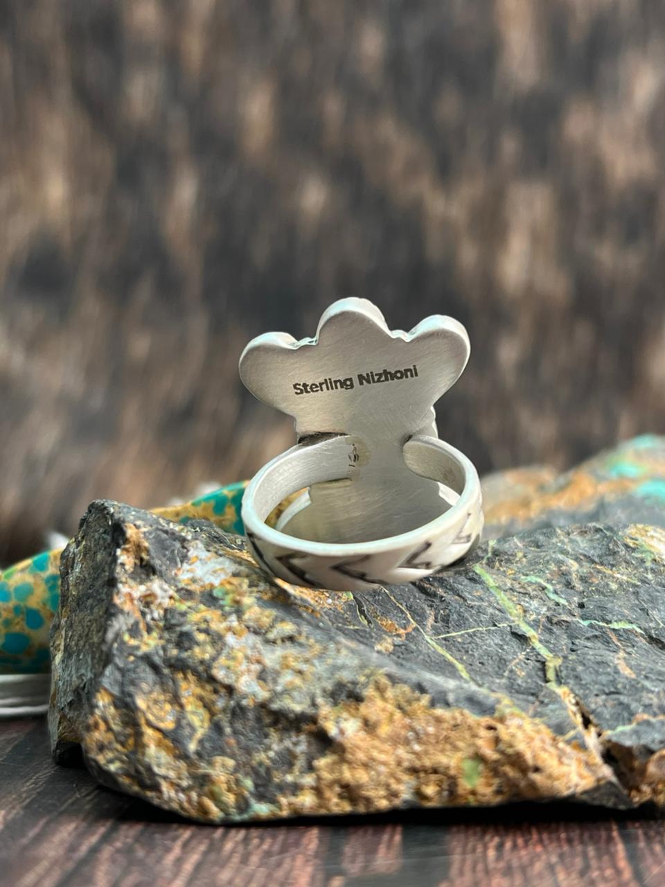 Handmade Sterling Silver White Water with Cotton Candy Adjustable Ring "Signed Nizhoni"