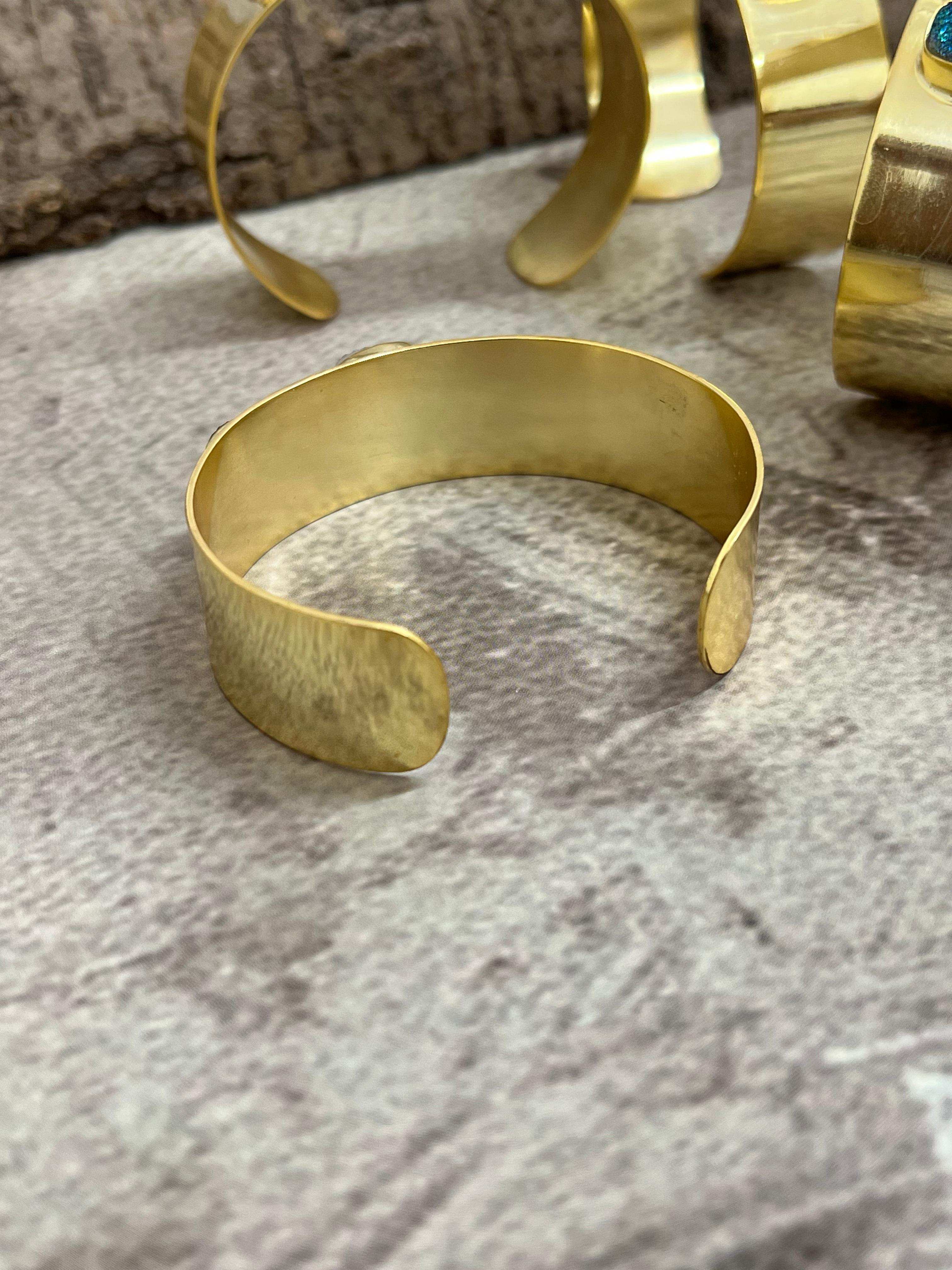 “The Boho Collection” Handmade Natural Gold Plated 3 Stone Druzy Cuff Bracelet