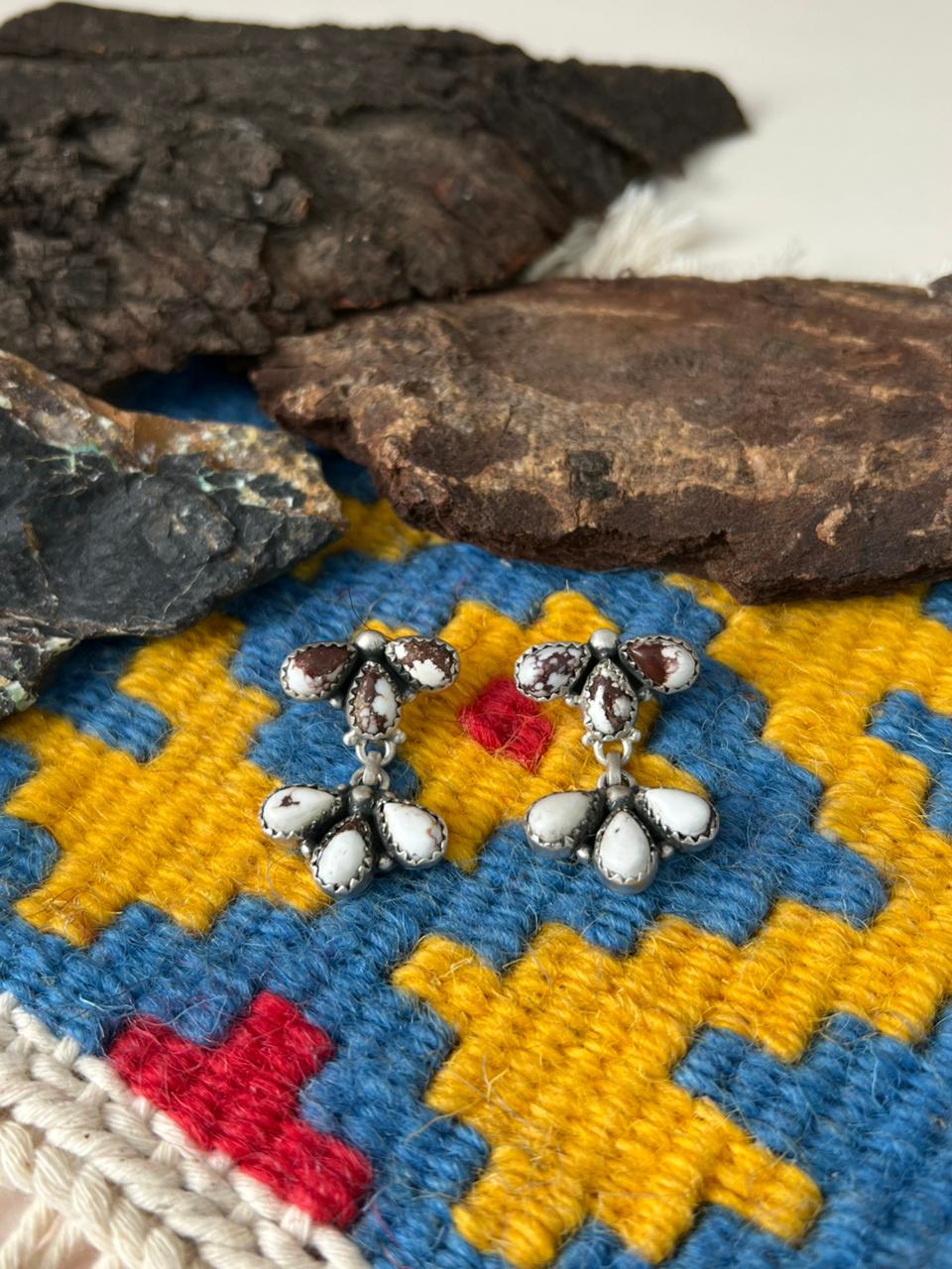 Handmade Sterling Silver Wildhorse Magnesite Post Dangle Earrings "Signed Nizhoni"