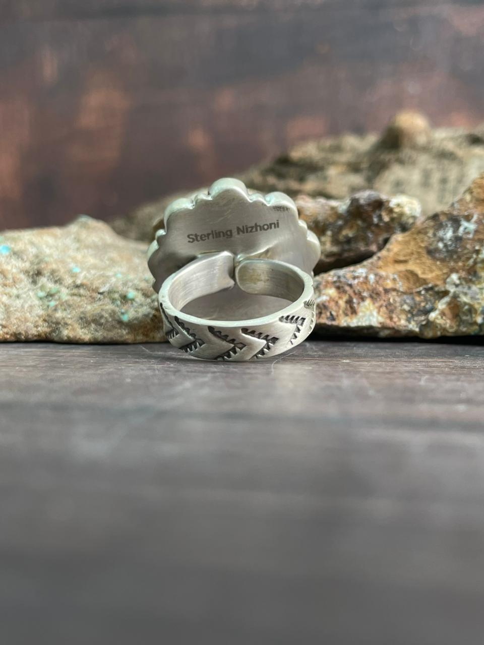 Handmade Sterling Silver Kingman with Wildhorse Magnesite Adjustable Ring "Signed Nizhoni"