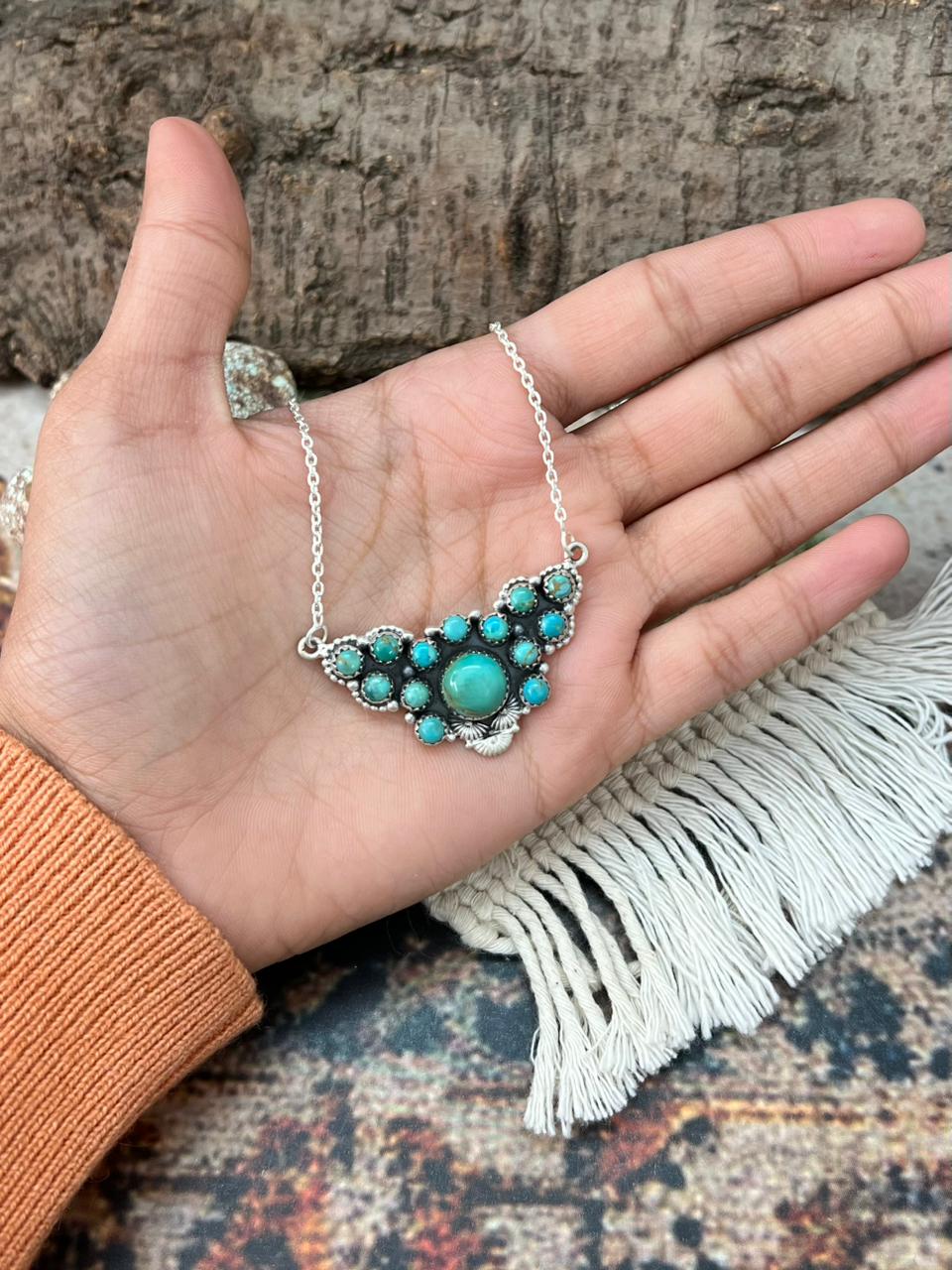 Handmade Sterling Silver Kingman Turquoise Necklace "Signed Nizhoni"