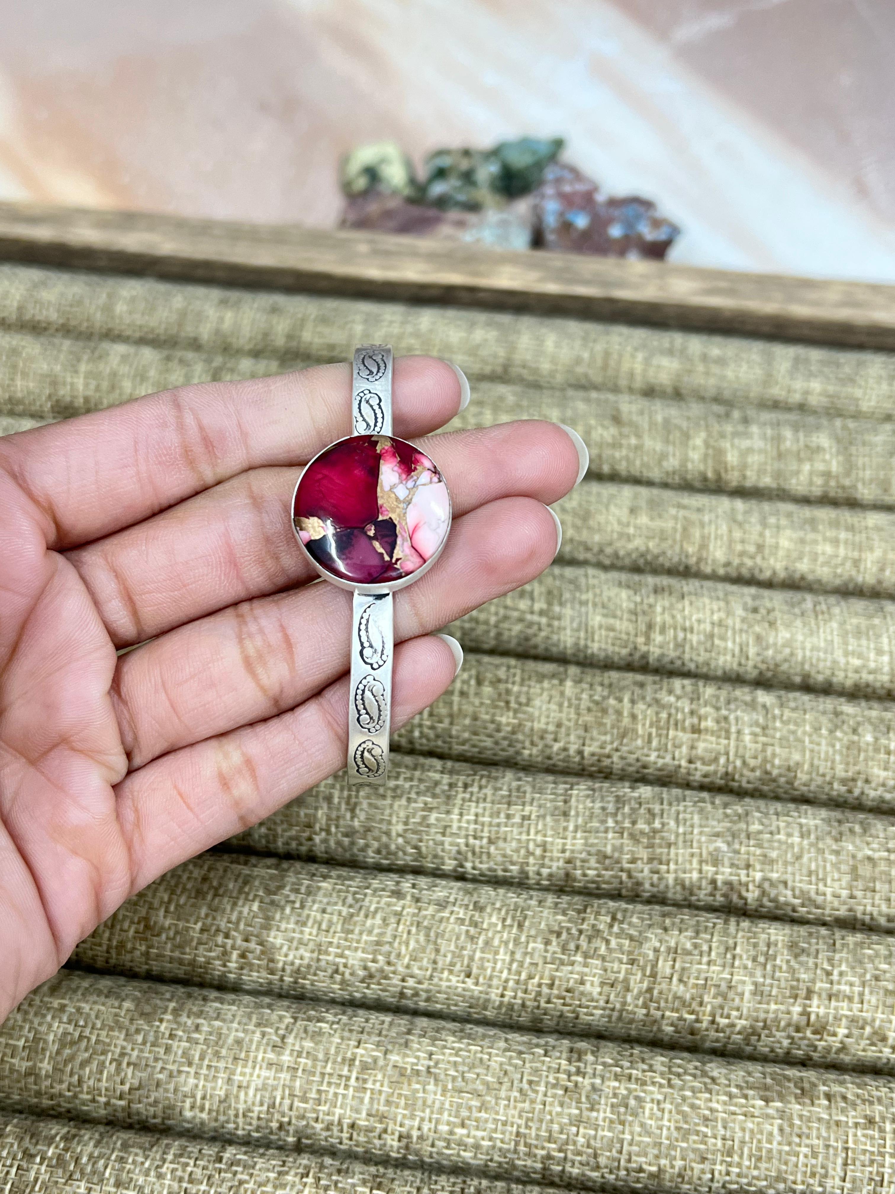 Handmade Sterling Silver Dahlia Rose Cuff Bracelet with Signed Nizhoni