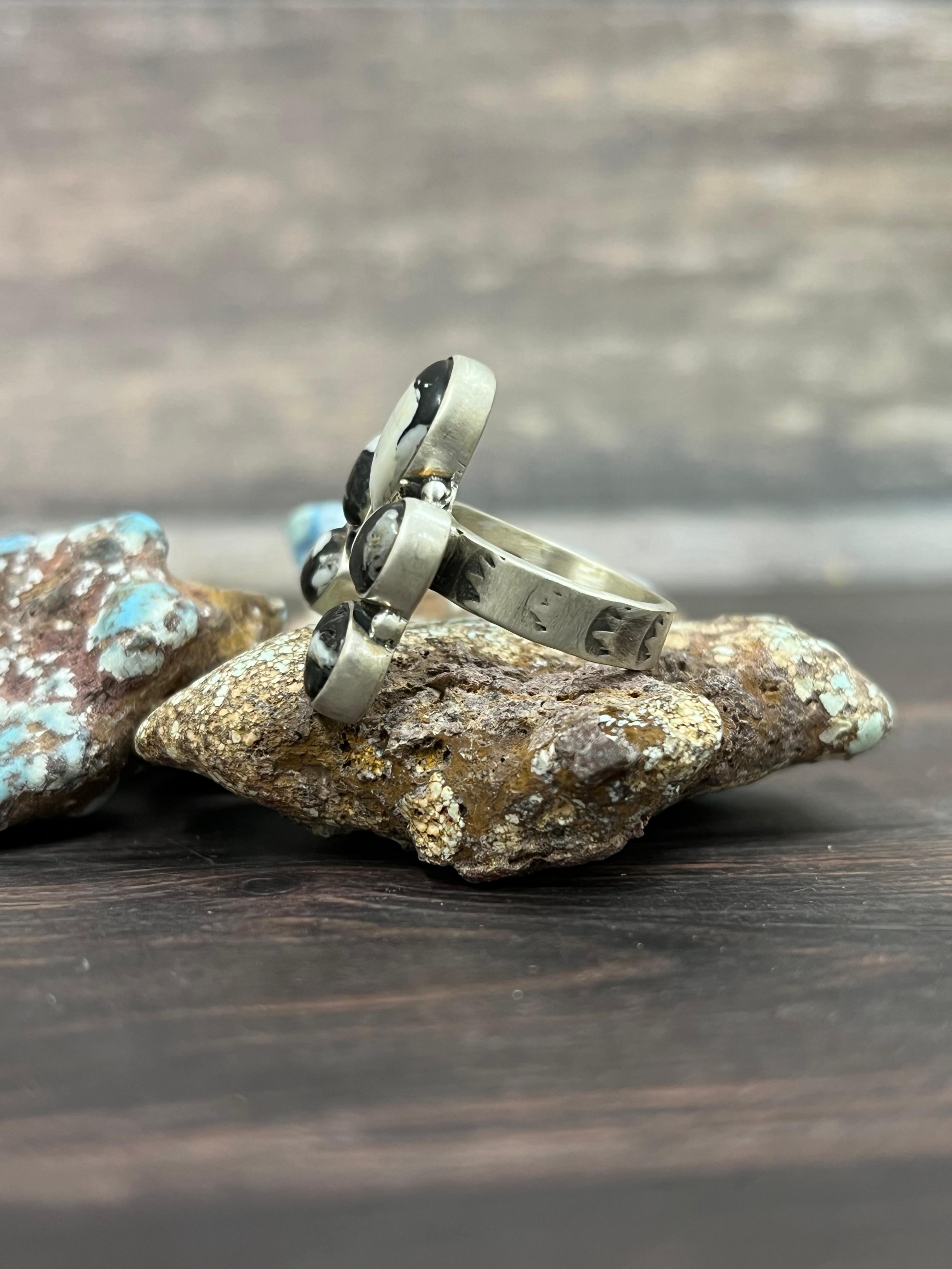 Handmade Sterling Silver White Buffalo Adjustable Naja Ring With Signed Nizhoni