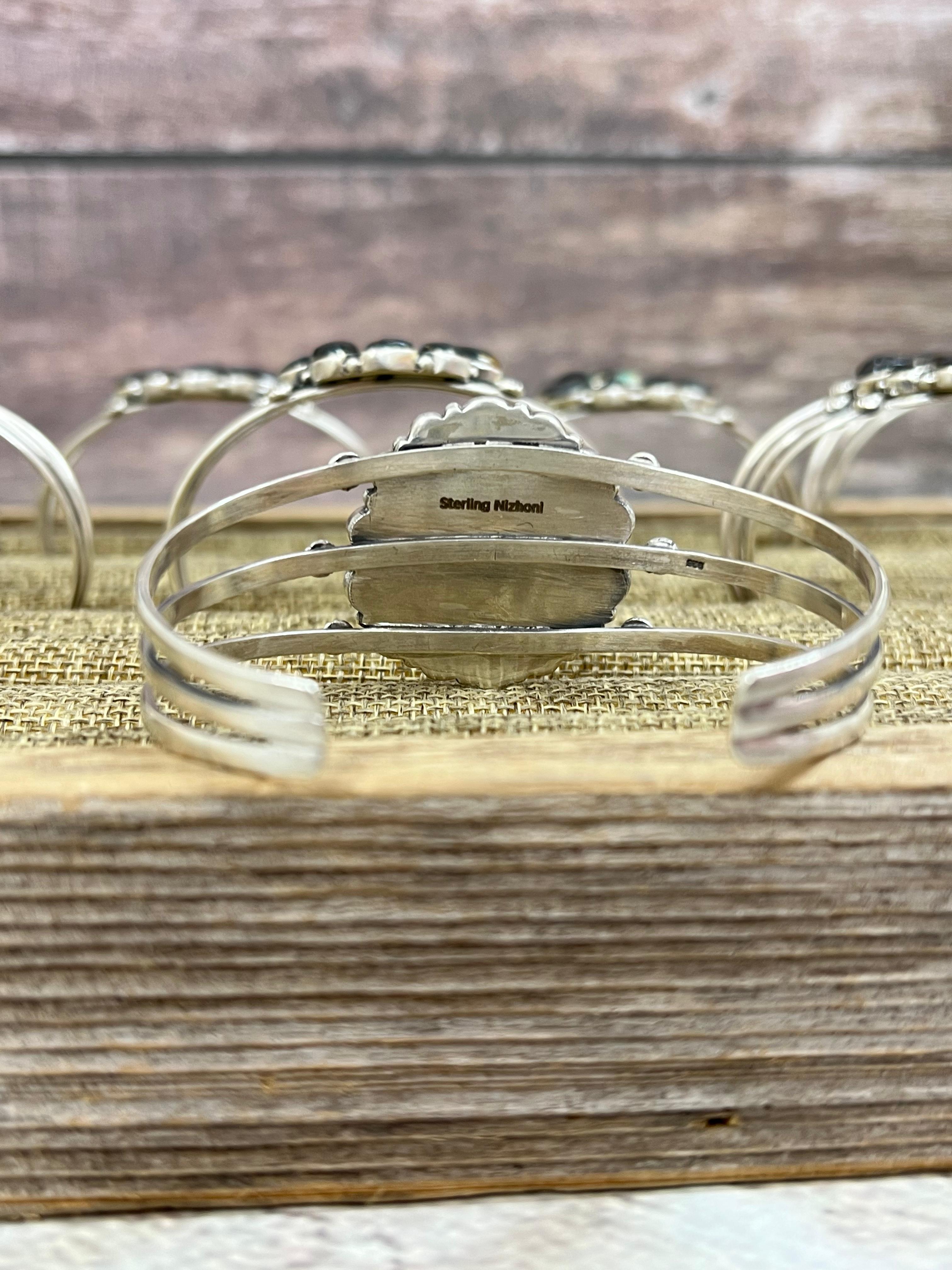 Handmade Sterling Silver Blackjack Turquoise Cuff Bracelet Signed Nizhoni