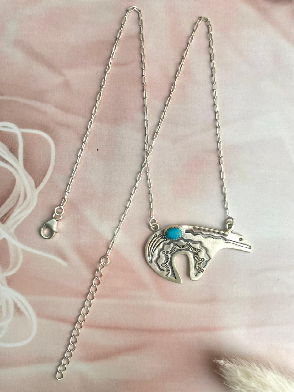 Handmade Sterling Silver Kingman Turquoise Necklace "Signed Nizhoni"