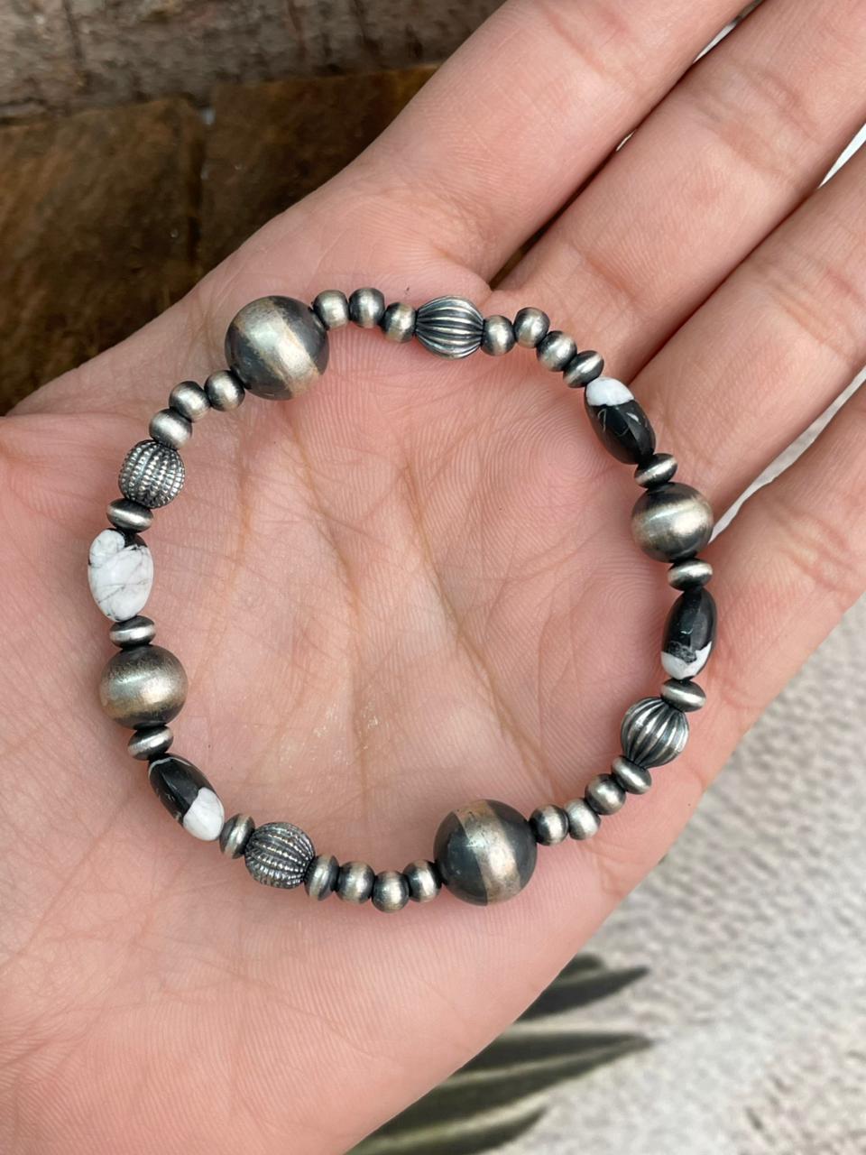 Handmade Sterling Silver Beaded White Buffalo Chain Bracelet (7)