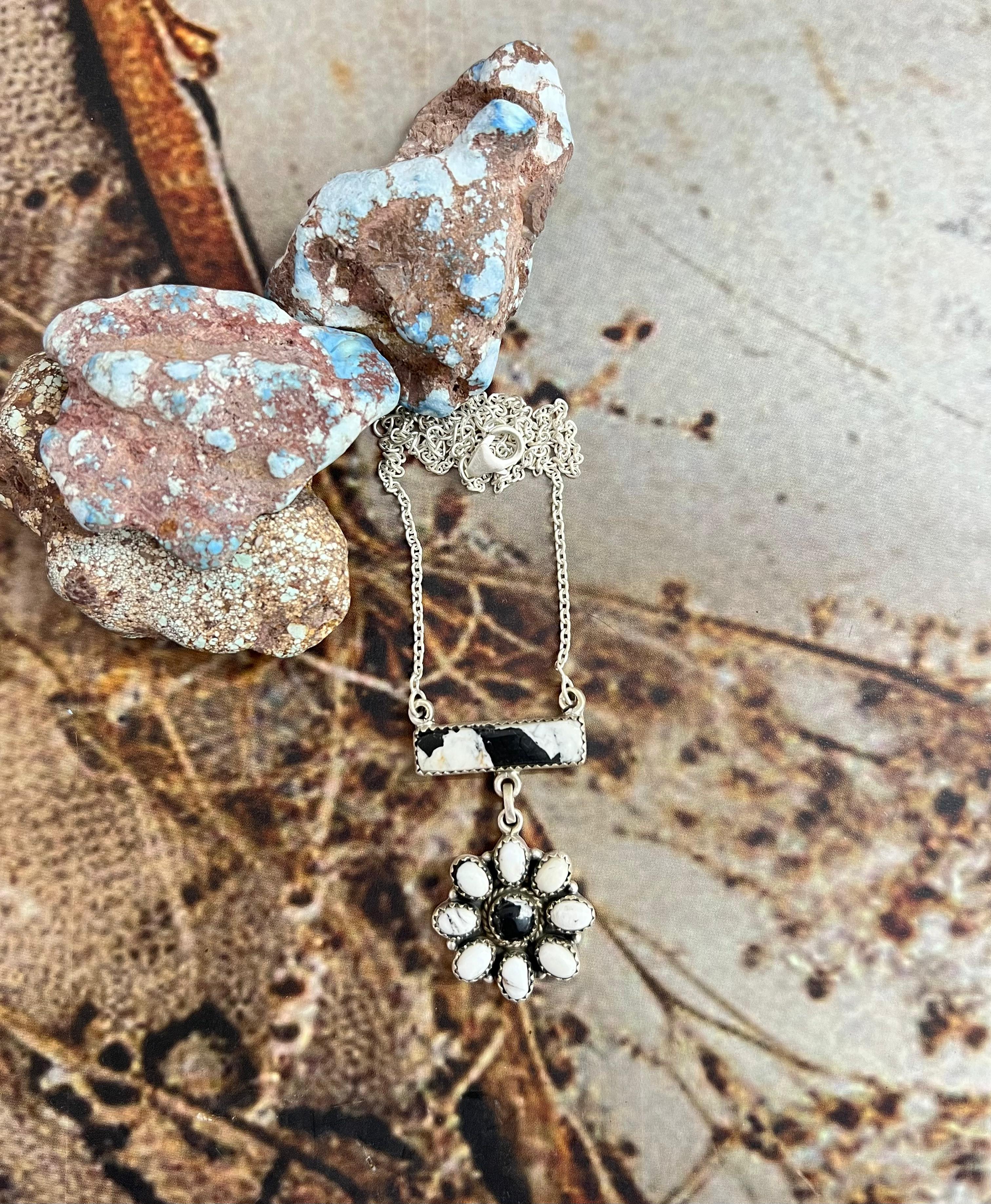 Handmade Sterling Silver White Buffalo Necklace with Signed Nizhoni (1)