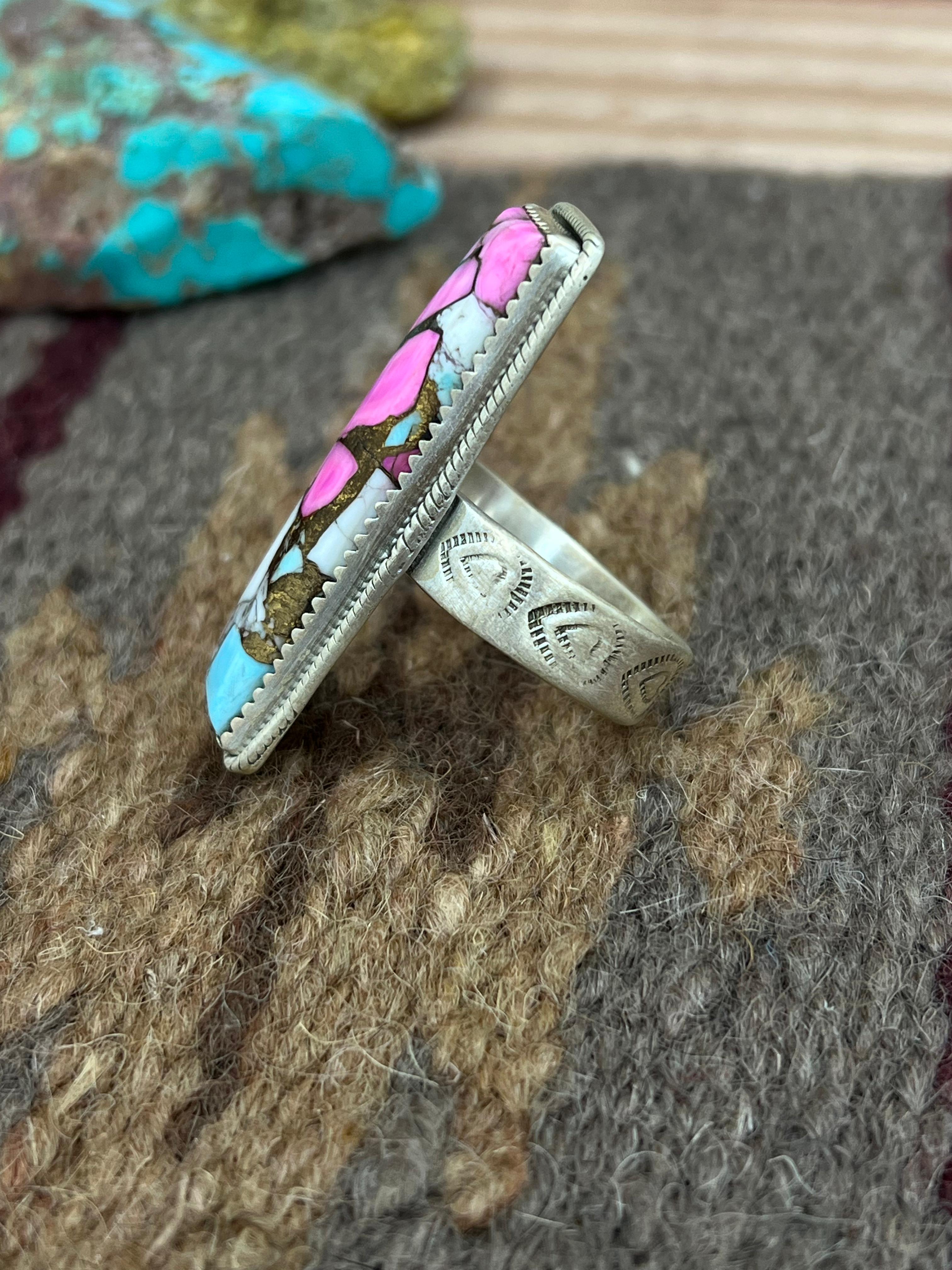 Handmade Sterling Silver Cotton Candy Adjustable Ring with Signed Nizhoni