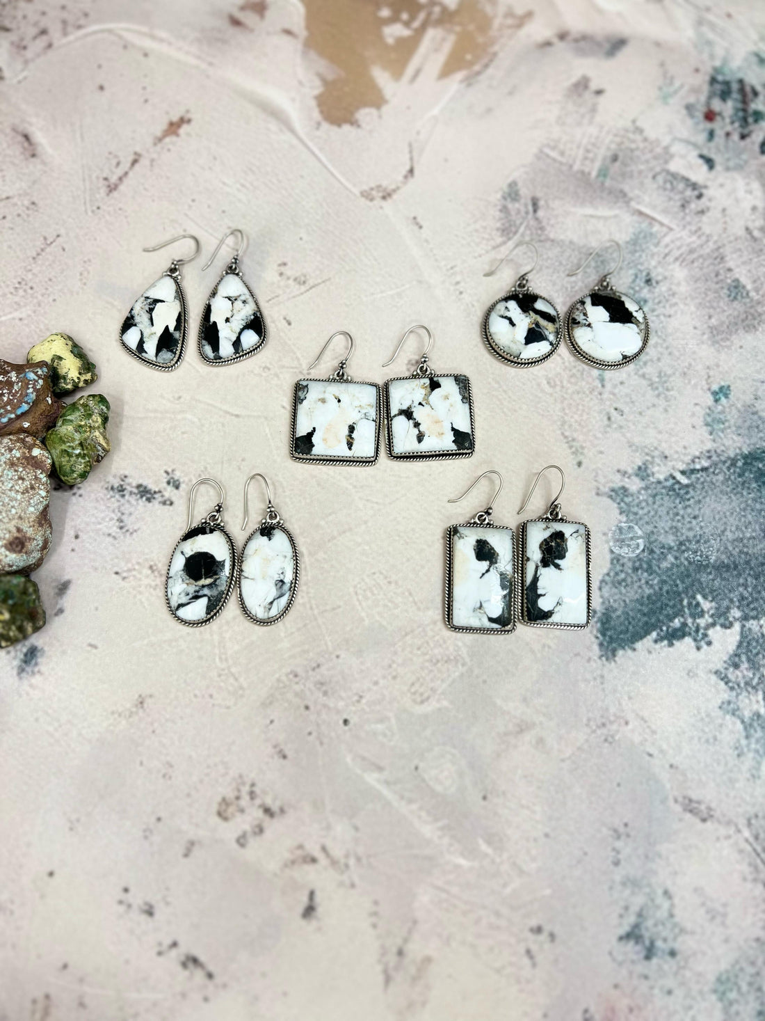 Handmade Sterling Silver White Buffalo Turquoise Hook Earrings with Signed Nizhoni