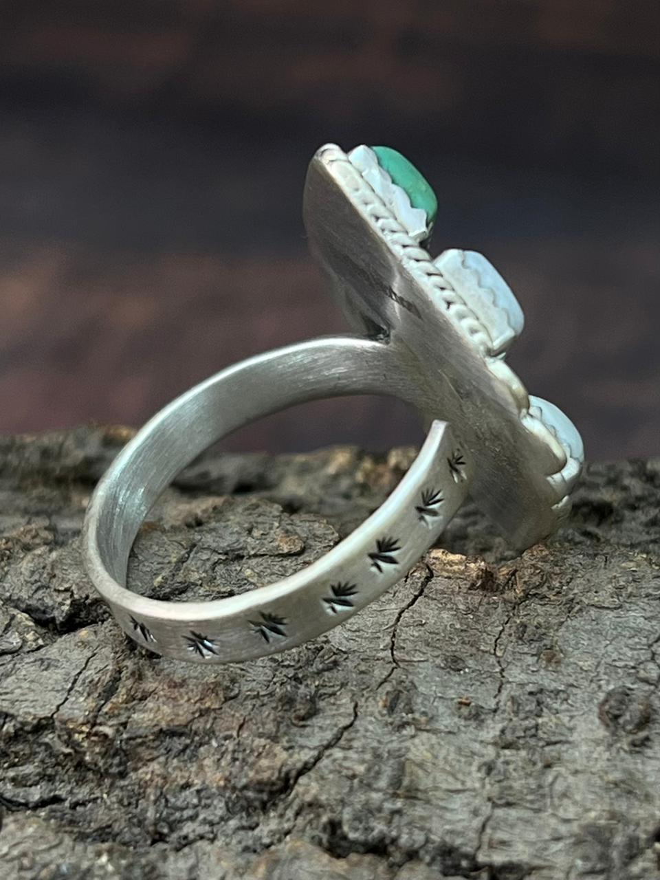 Handmade Sterling Silver Kingman with Wildhorse Magnesite Adjustable Ring "Signed Nizhoni"