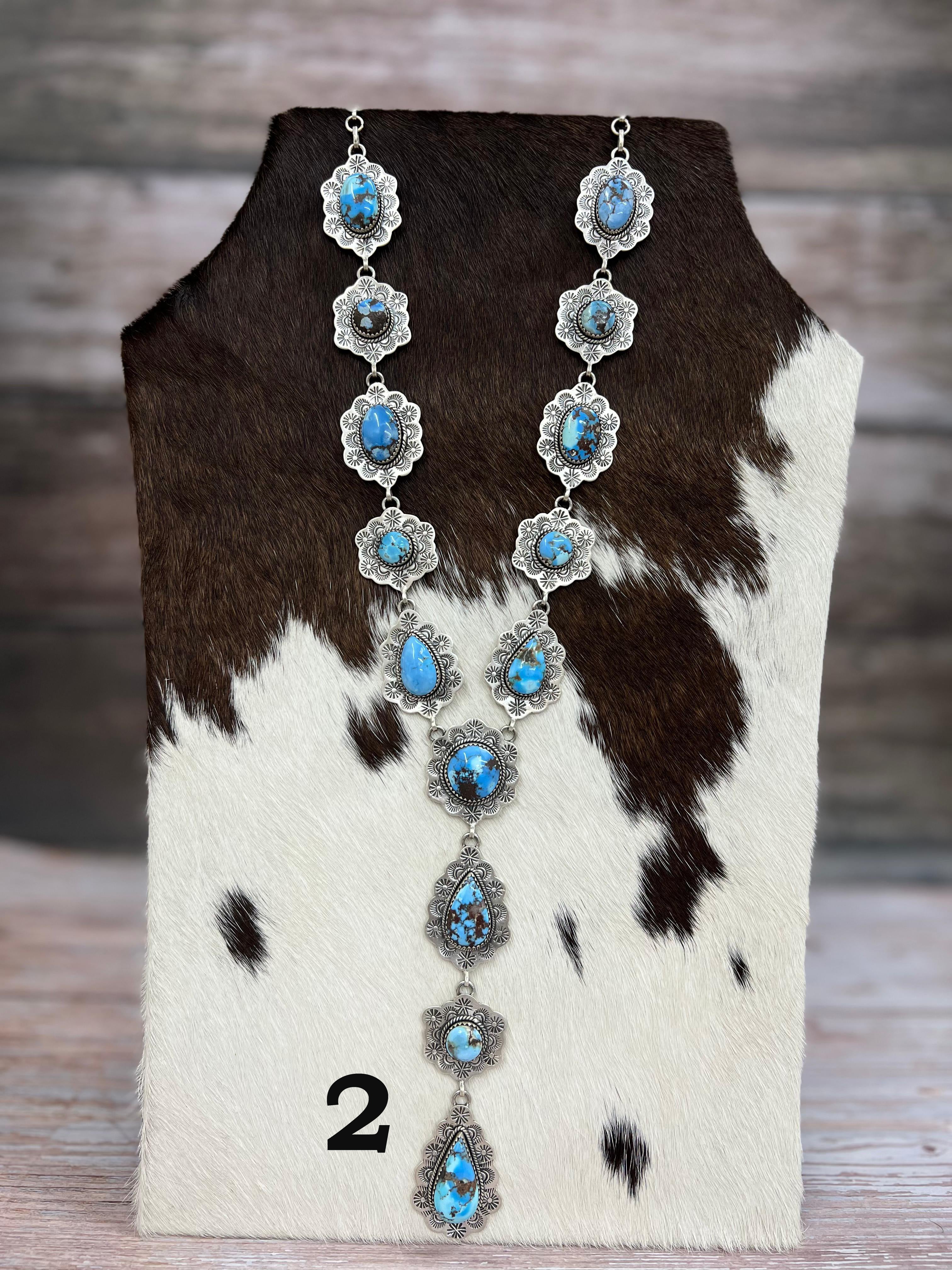 Handmade Sterling Silver Golden Hills Turquoise Necklace with Signed Nizhoni