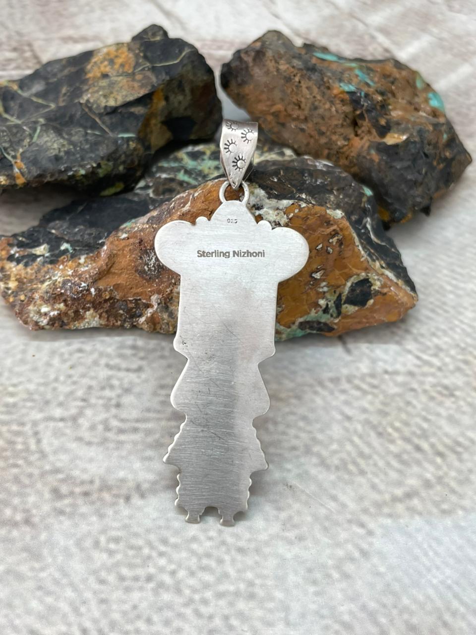 Handmade Sterling Silver Kingman Turquoise Pendant "Signed Nizhoni"