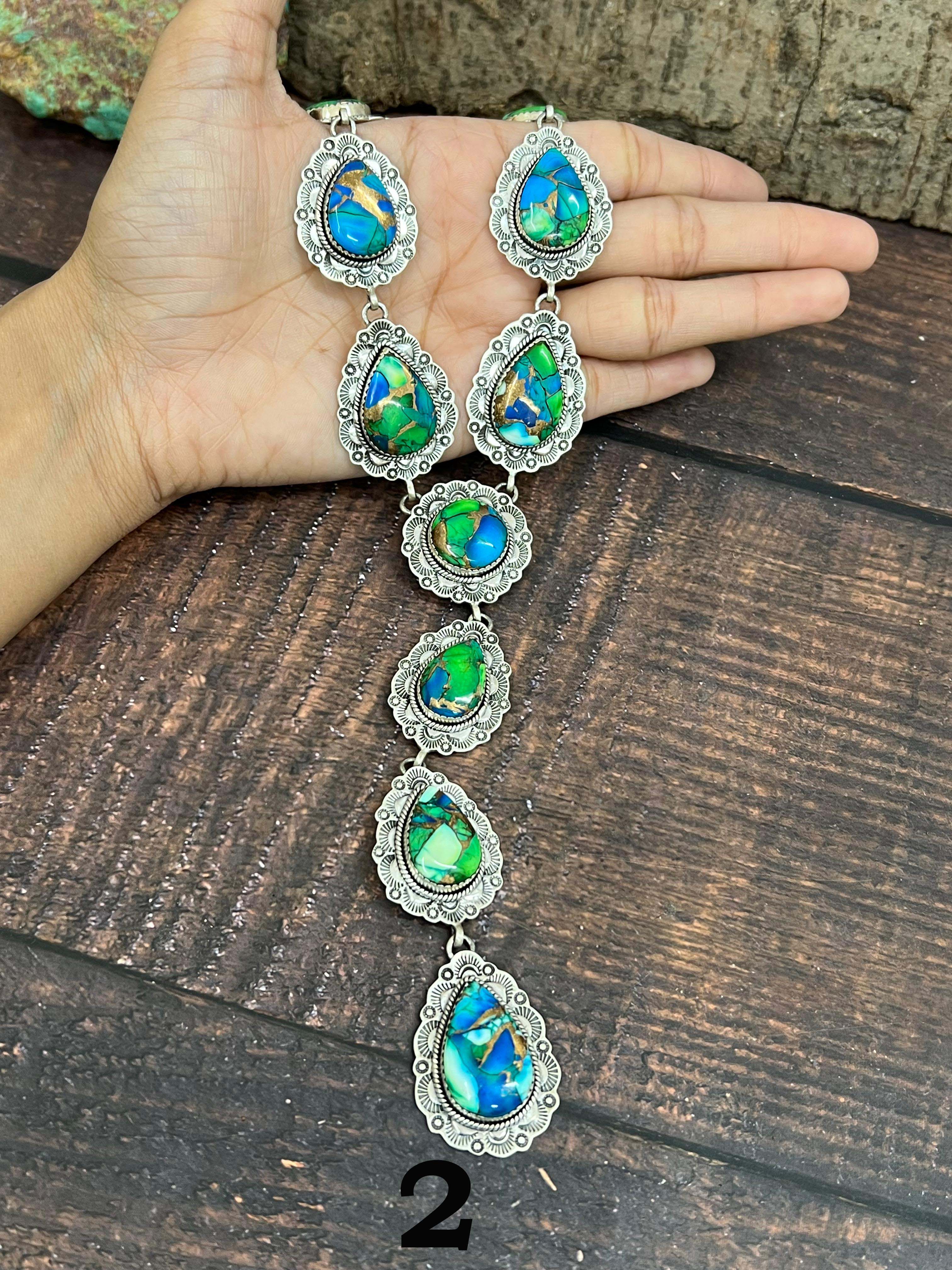 Handmade Sterling Silver Peacock Dahlia Necklace with Signed Nizhoni