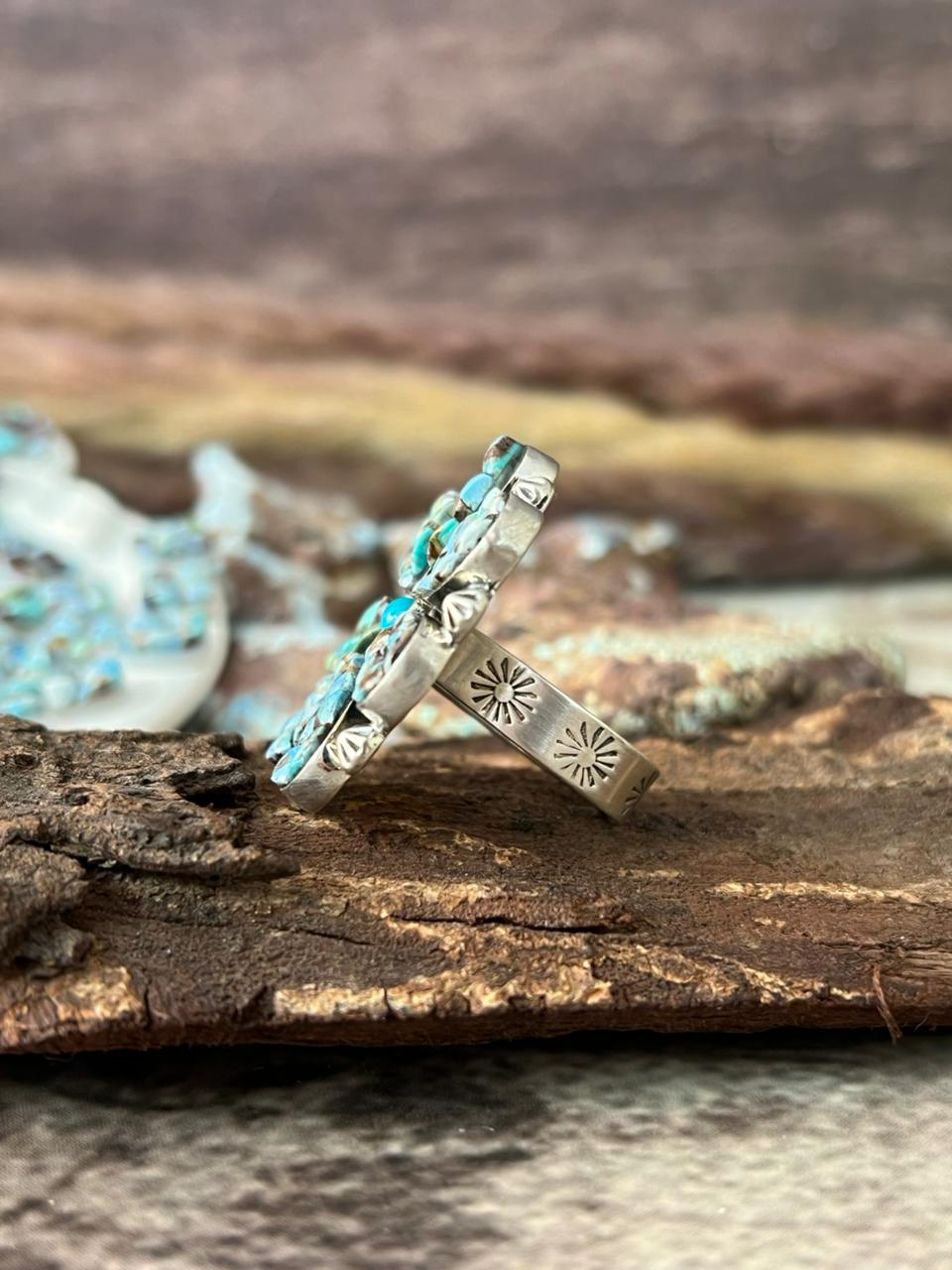 Handmade Sterling Silver 'Golden Hills Turquoise Cobble Collection' Adjustable Ring "Signed Nizhoni"