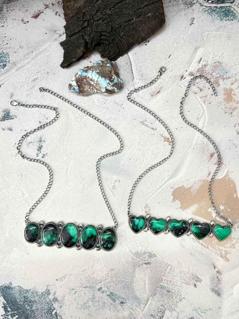 Handmade Sterling Silver Emerald Rose Heart Necklace "Signed Nizhoni"