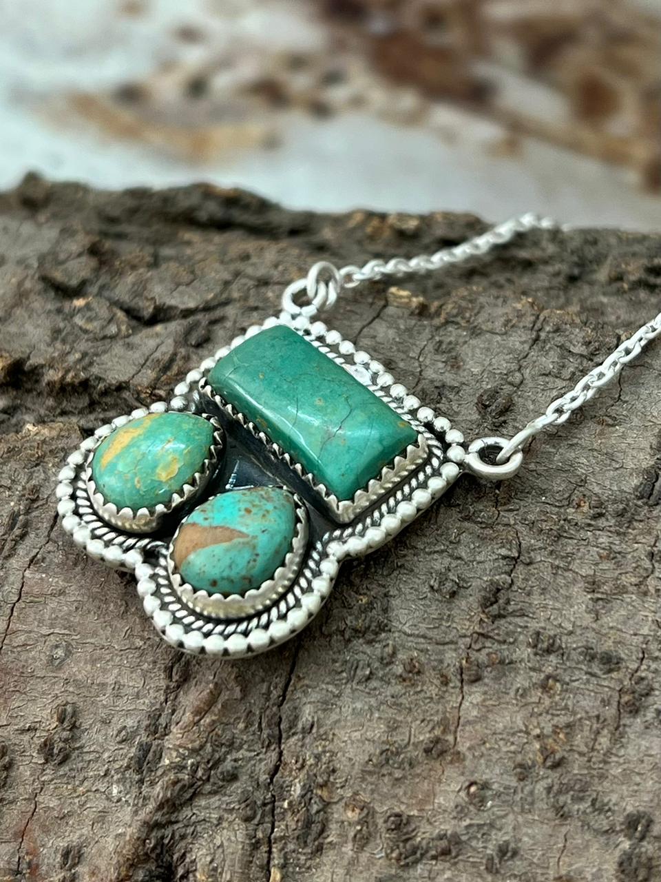 Handmade Sterling Silver Old Stock Royston Turquoise Necklace "Signed Nizhoni"