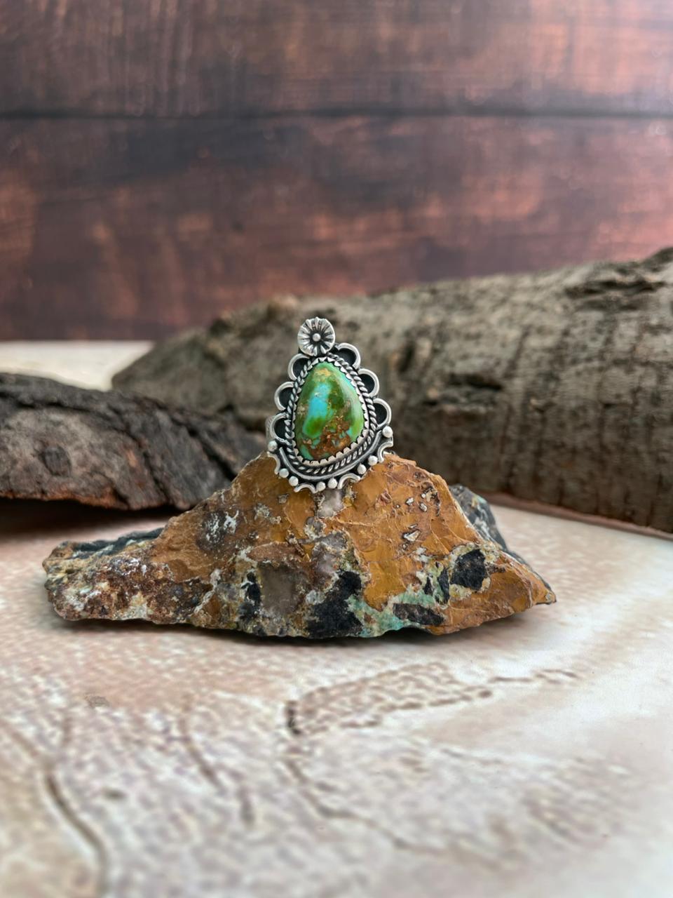 Handmade Sterling Silver Sonoran Mountain Turquoise Adjustable Ring "Signed Nizhoni"