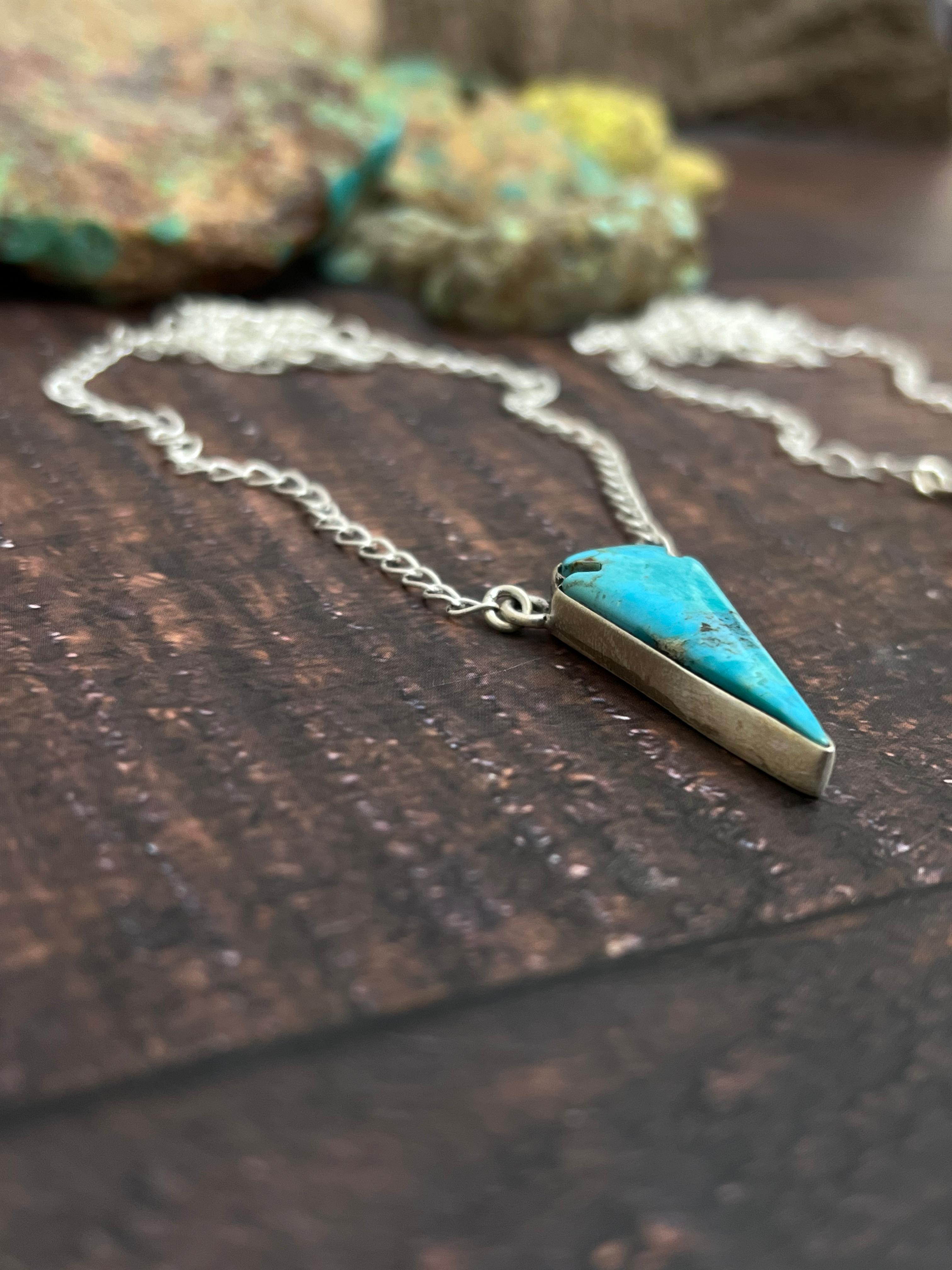 Handmade Sterling Silver Orange Mojave, Kingman Turquoise Necklace with Signed Nizhoni