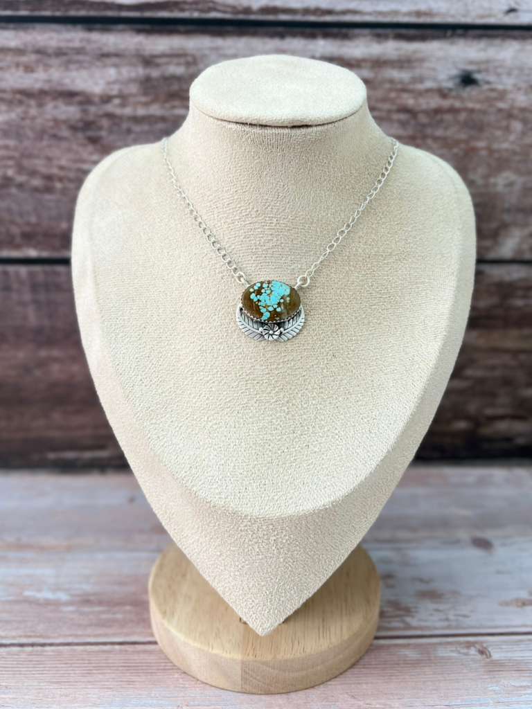 Handmade Sterling Silver Number 8 Turquoise Necklace with Signed Nizhoni