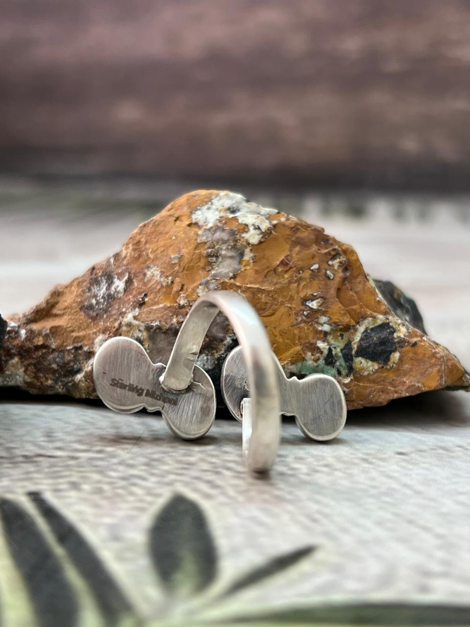 Handmade Sterling Silver Blackjack Turquoise Adjustable Ring " Signed Nizhoni"