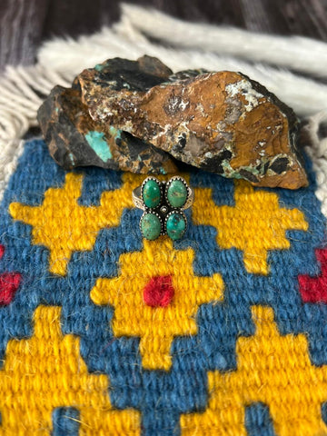 Handmade Sterling Silver Emerald Valley Turquoise Adjustable Ring "Signed Nizhoni"