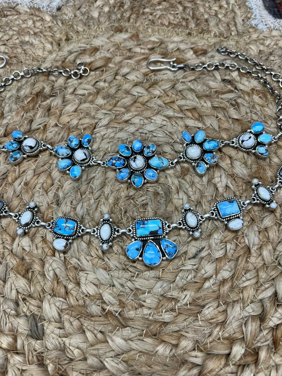 Handmade Sterling Silver Golden Hills with White Collection Choker Necklace "Signed Nizhoni"