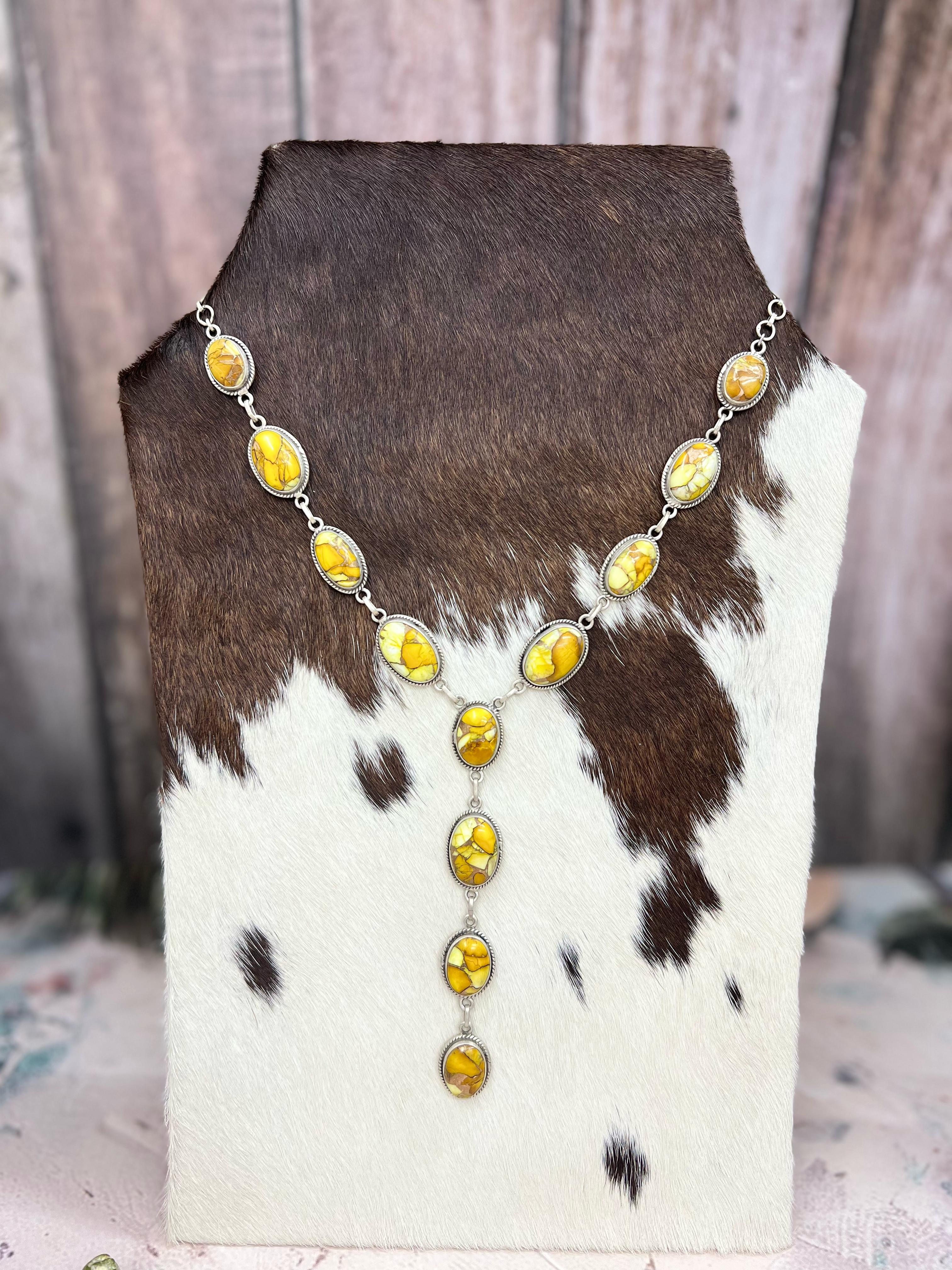 Handmade Sterling Silver Honey Dahlia Necklace with Signed Nizhoni